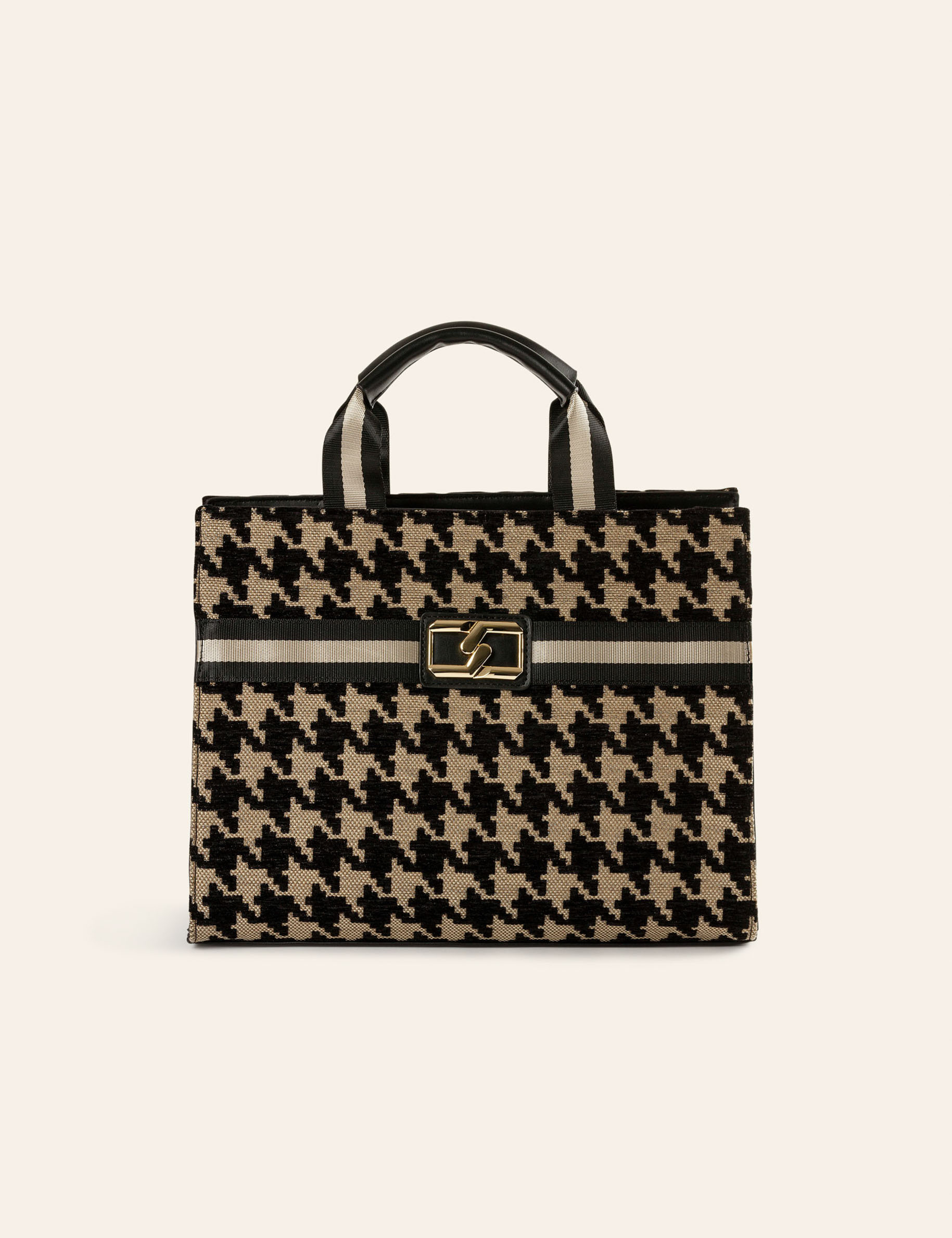 bolso shopper estampado pata de gallo marron mujer Bolso shopper estampado pata de gallo marrón mujer