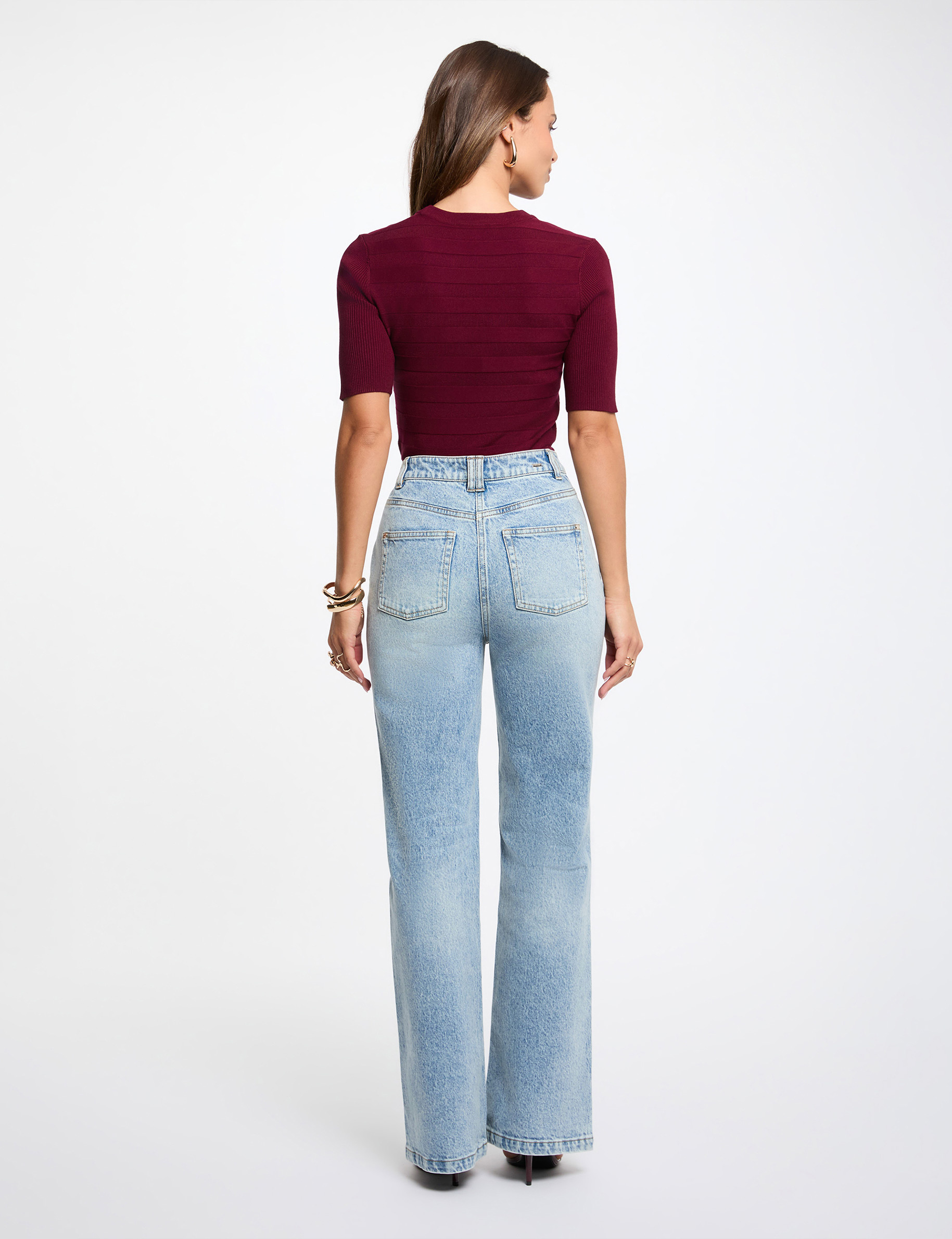 Jersey manga corta burdeos mujer