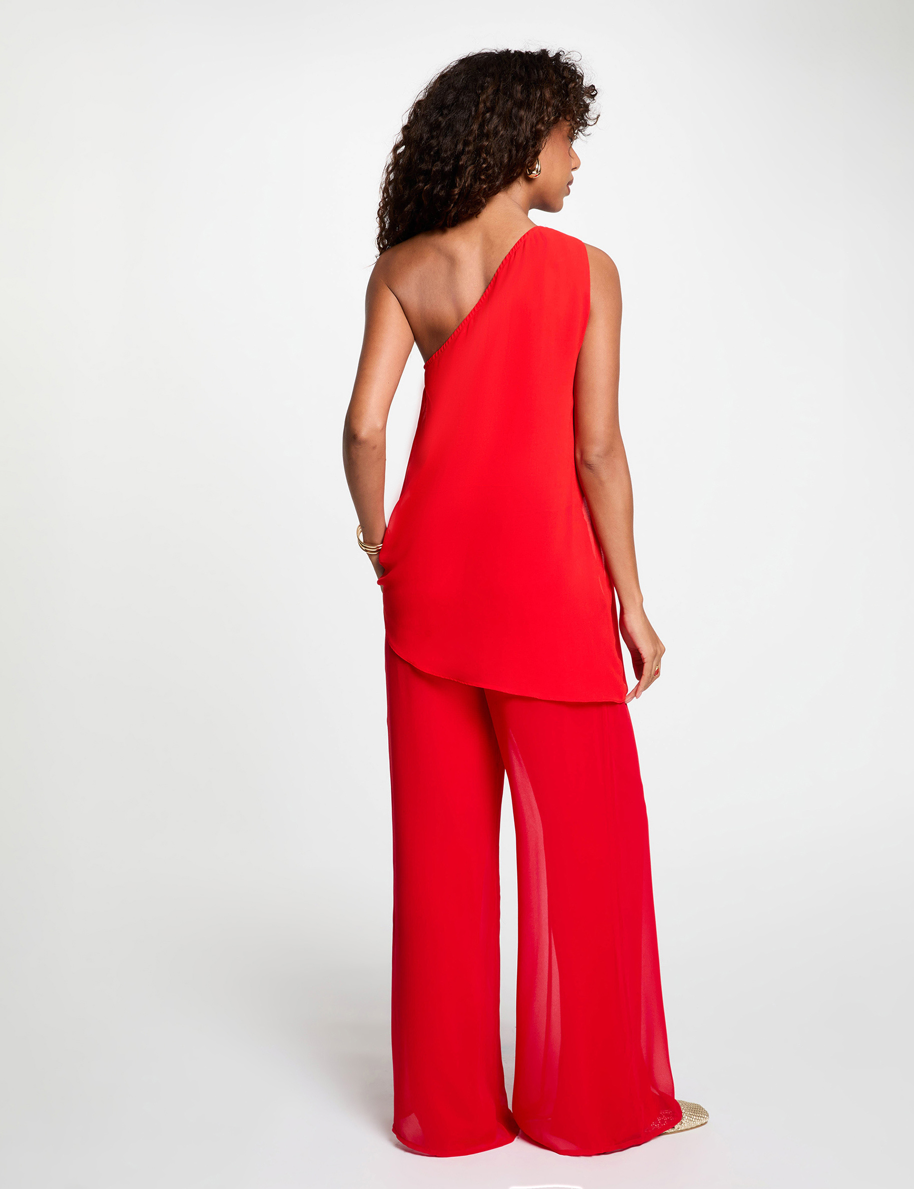 Top asim&eacute;trico de gasa rojo mujer