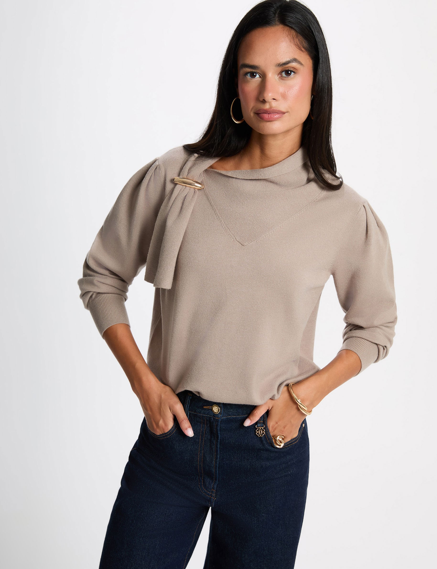 Jersey cuello alto mangas abullonadas topo mujer