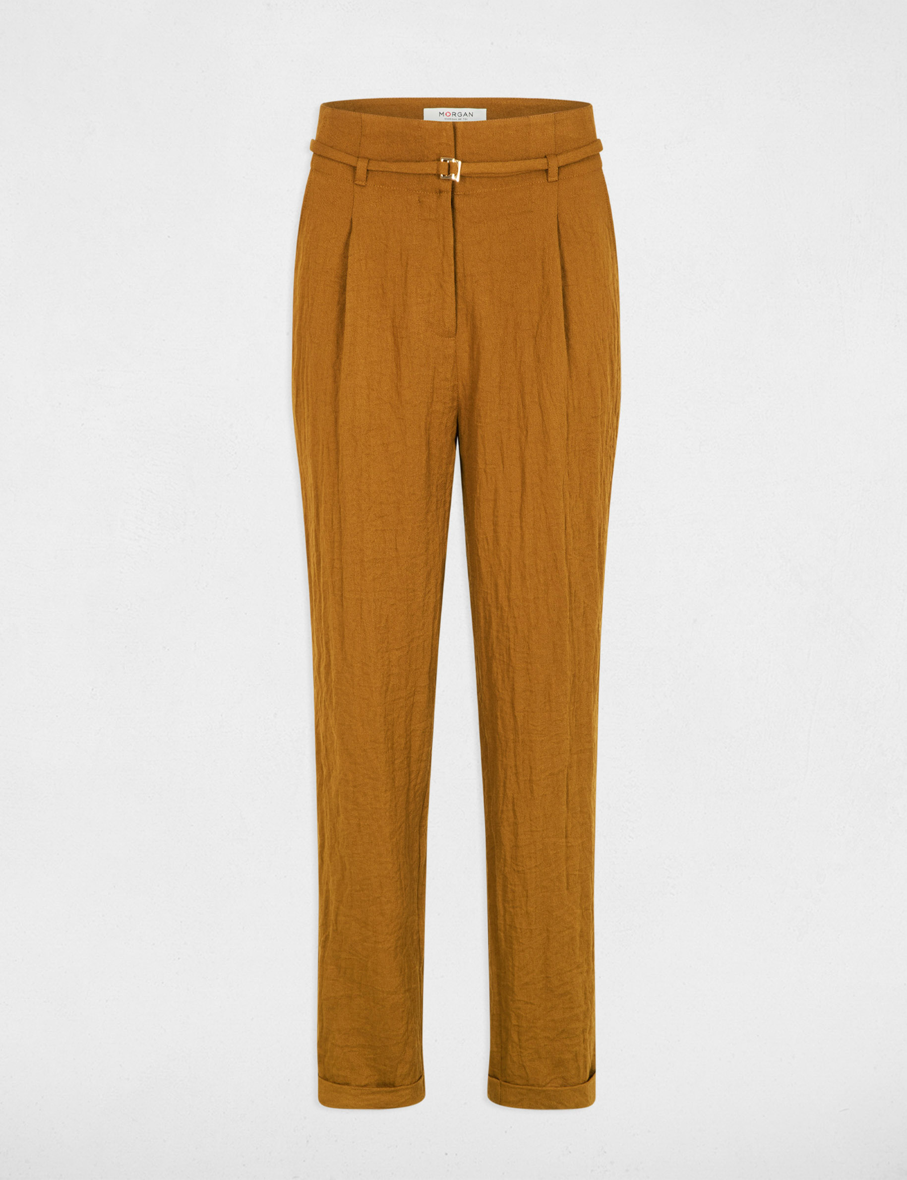 Pantal&oacute;n carrot de tiro alto c&aacute;mel mujer