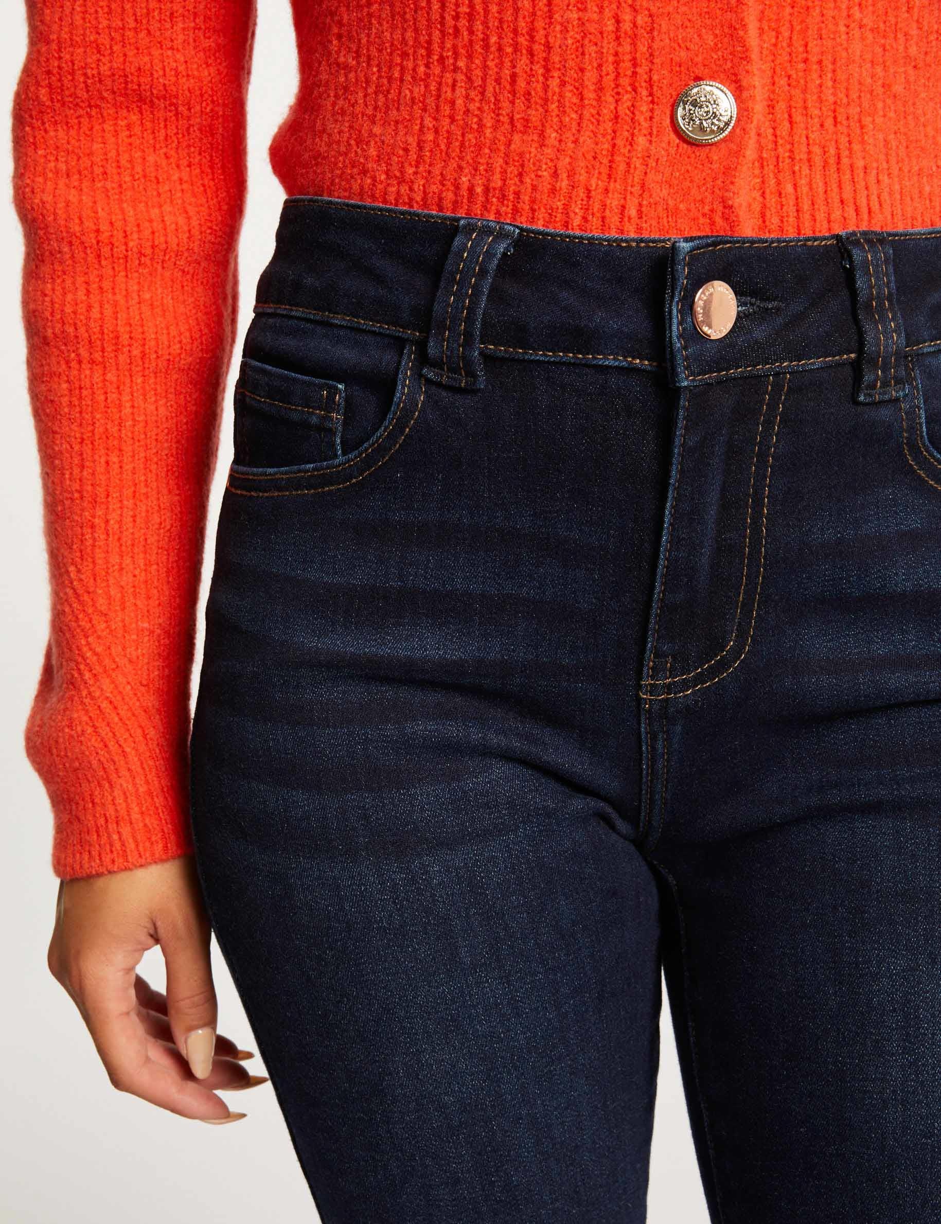 Vaquero slim talle alto denim crudo mujer