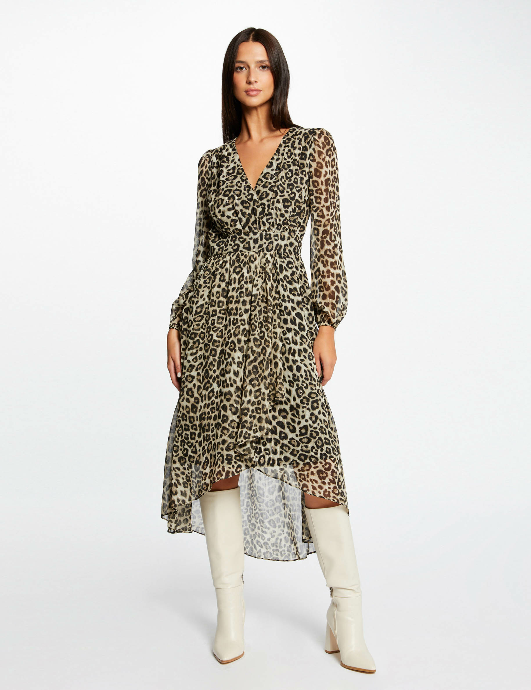 vestido midi cruzado estampado leopardo multico mujer Vestido midi cruzado estampado leopardo multico mujer
