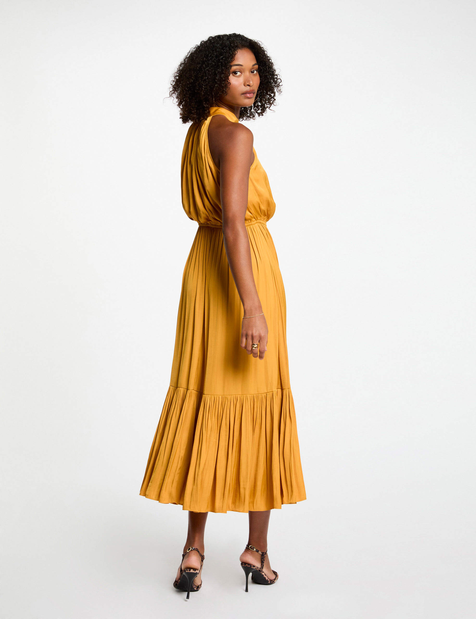 vestido largo acampanado holgado amarillo mostaza mujer Vestido largo acampanado holgado amarillo mostaza mujer