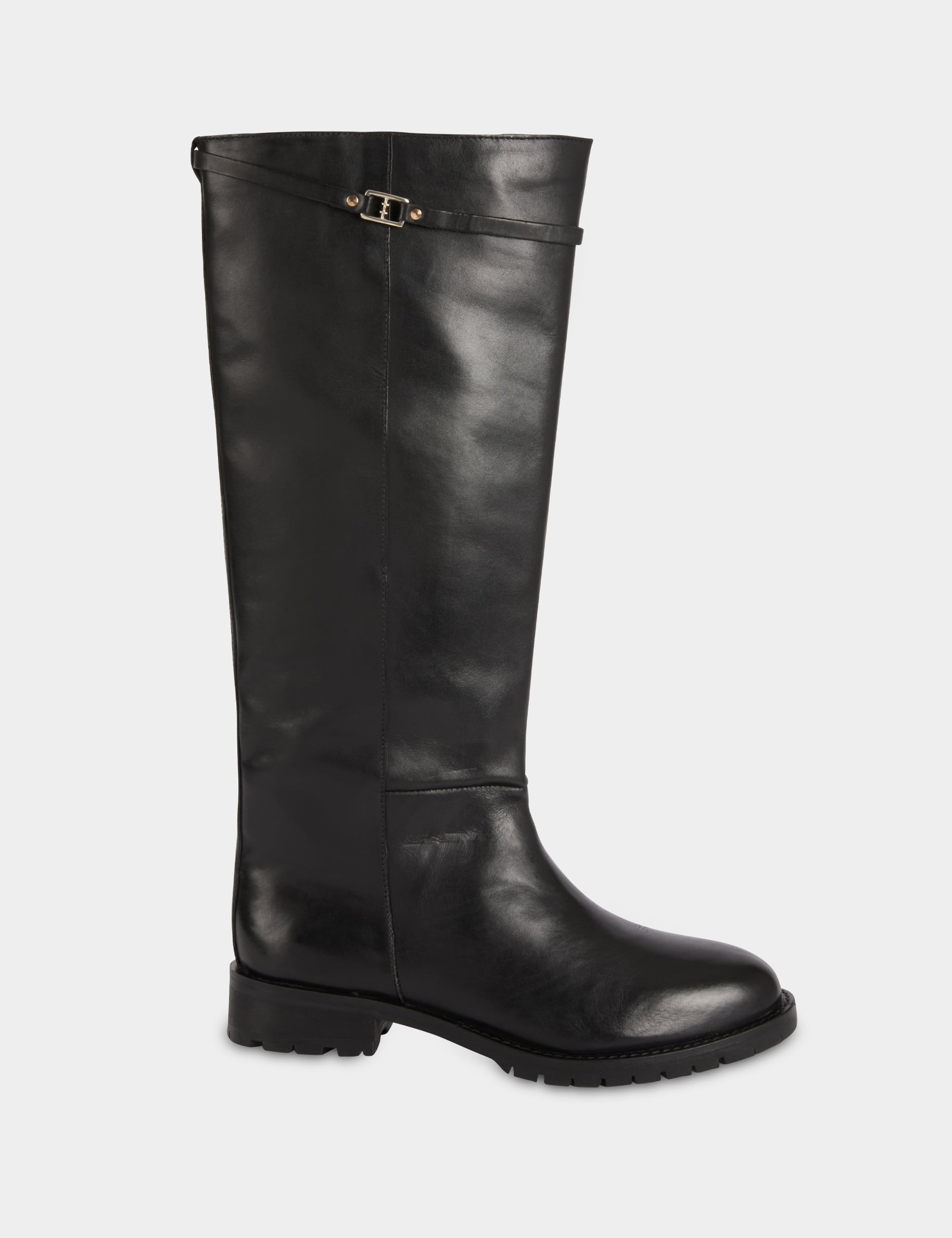 Bota ecuestre de cuero negro mujer