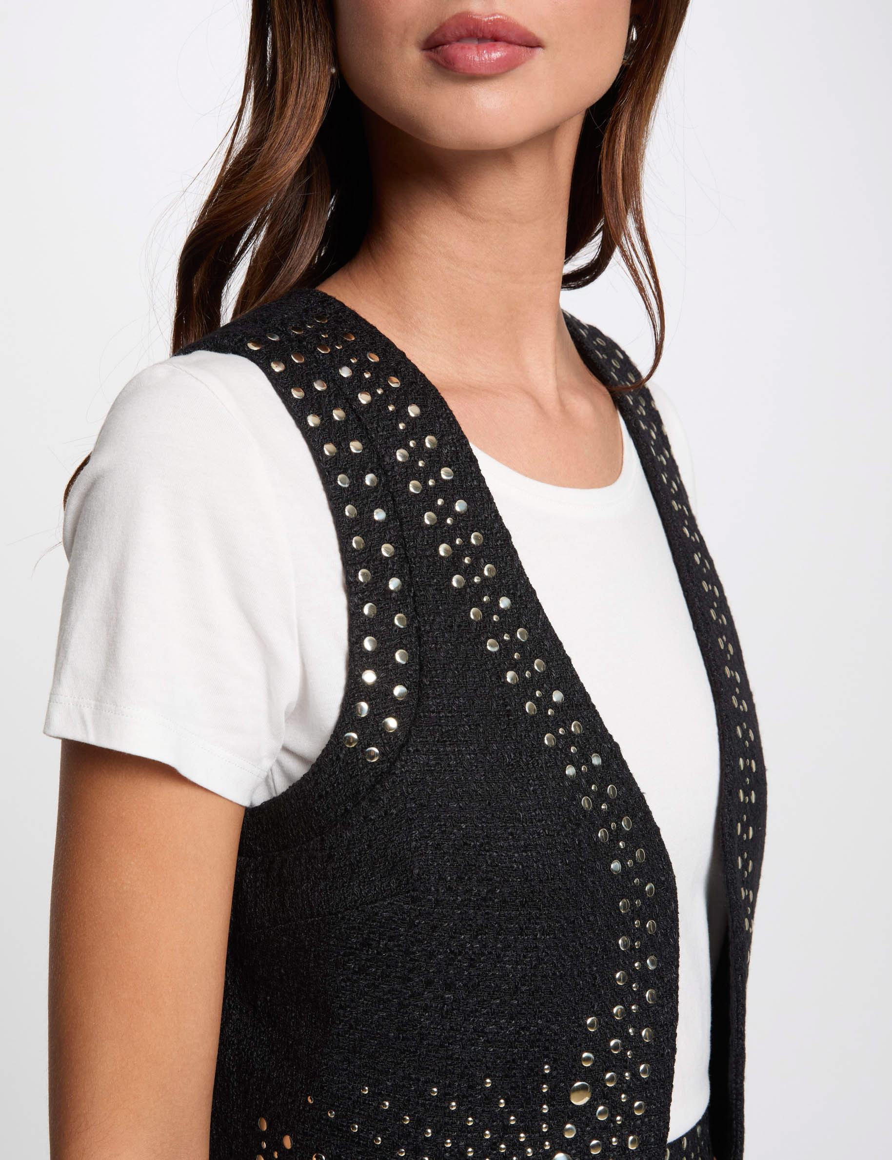 cardigan sin manga y tachuelas negro mujer Cárdigan sin manga y tachuelas negro mujer