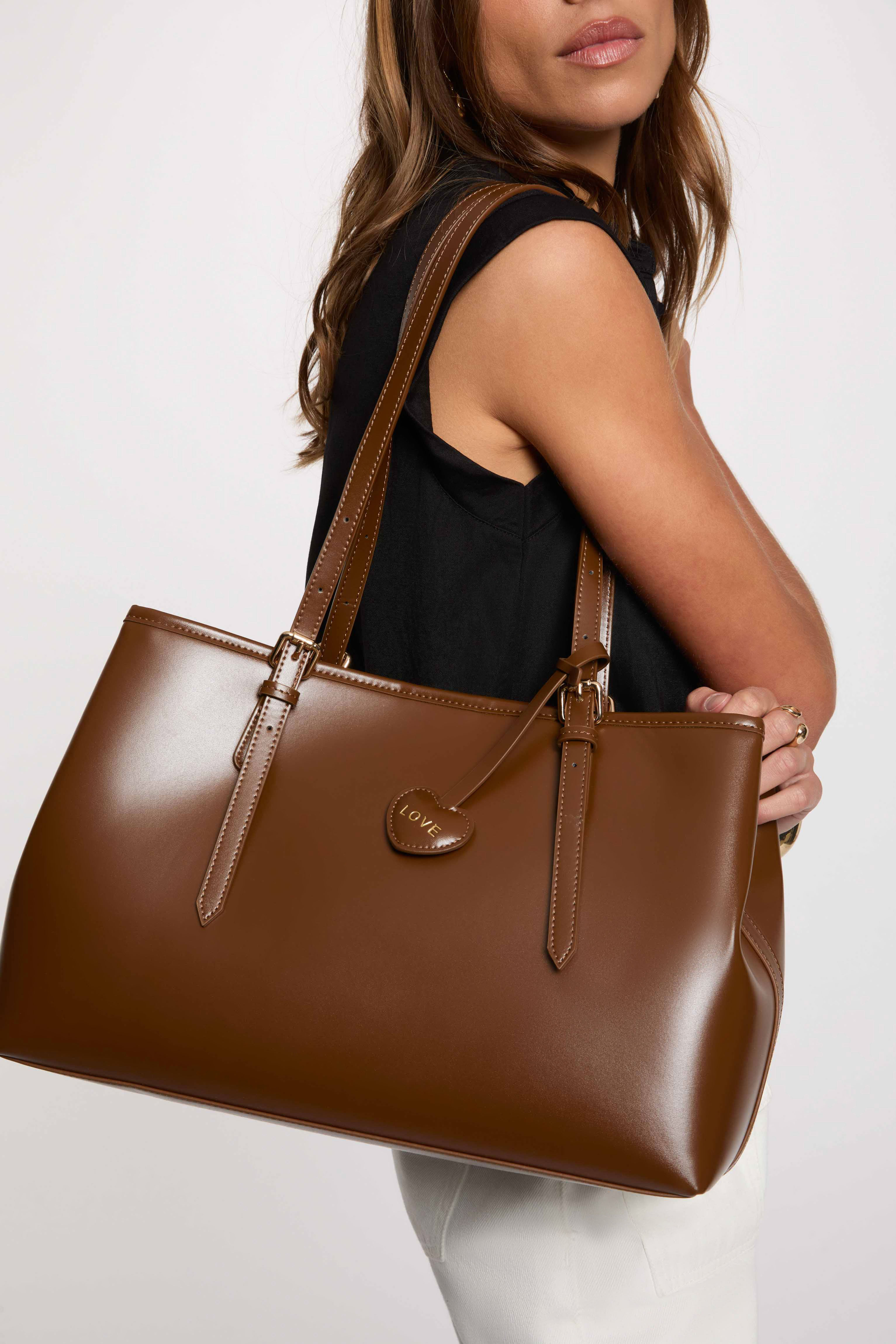 Bolso tote de piel sint&eacute;tica marr&oacute;n mujer