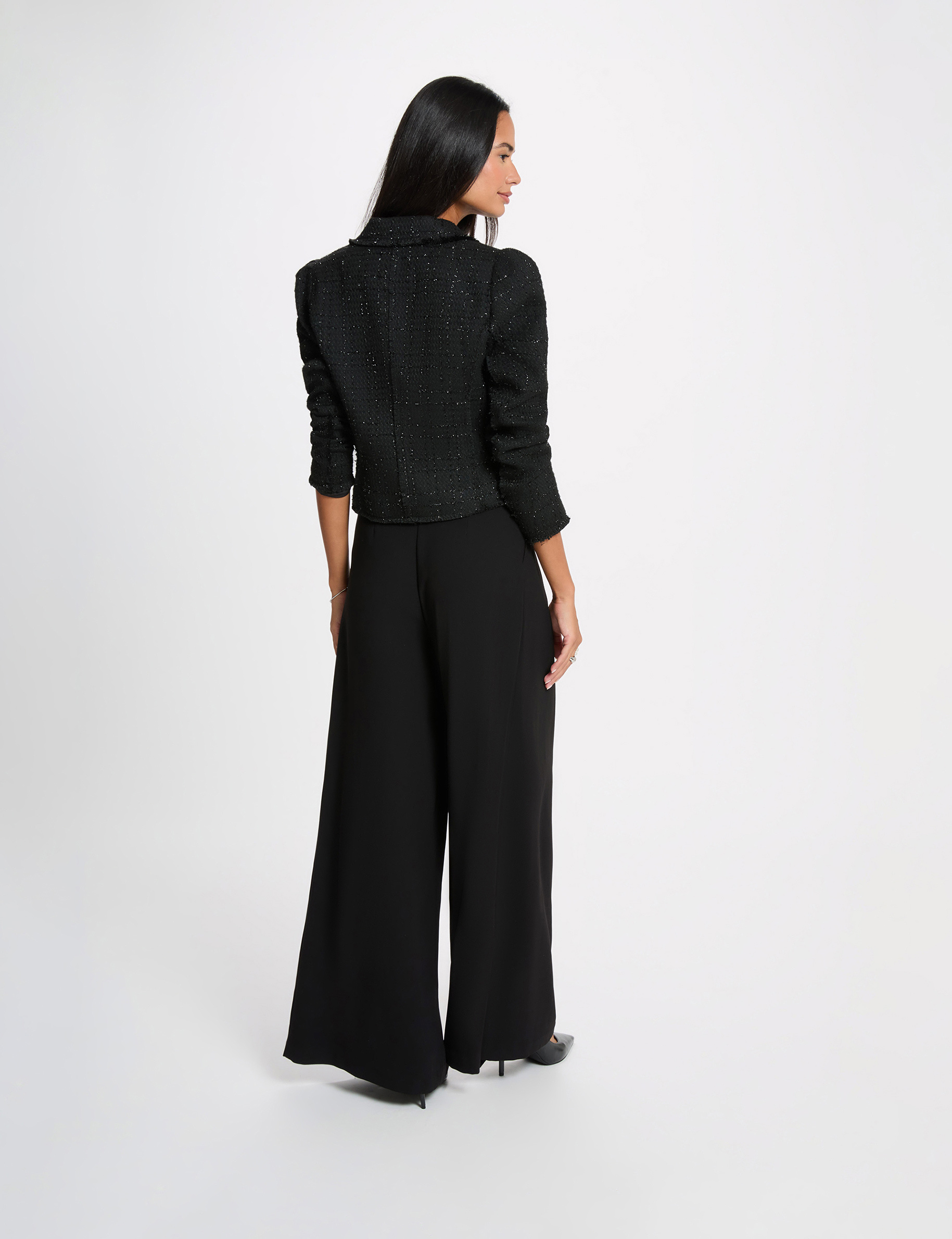 Chaqueta entallada de tweed negro mujer