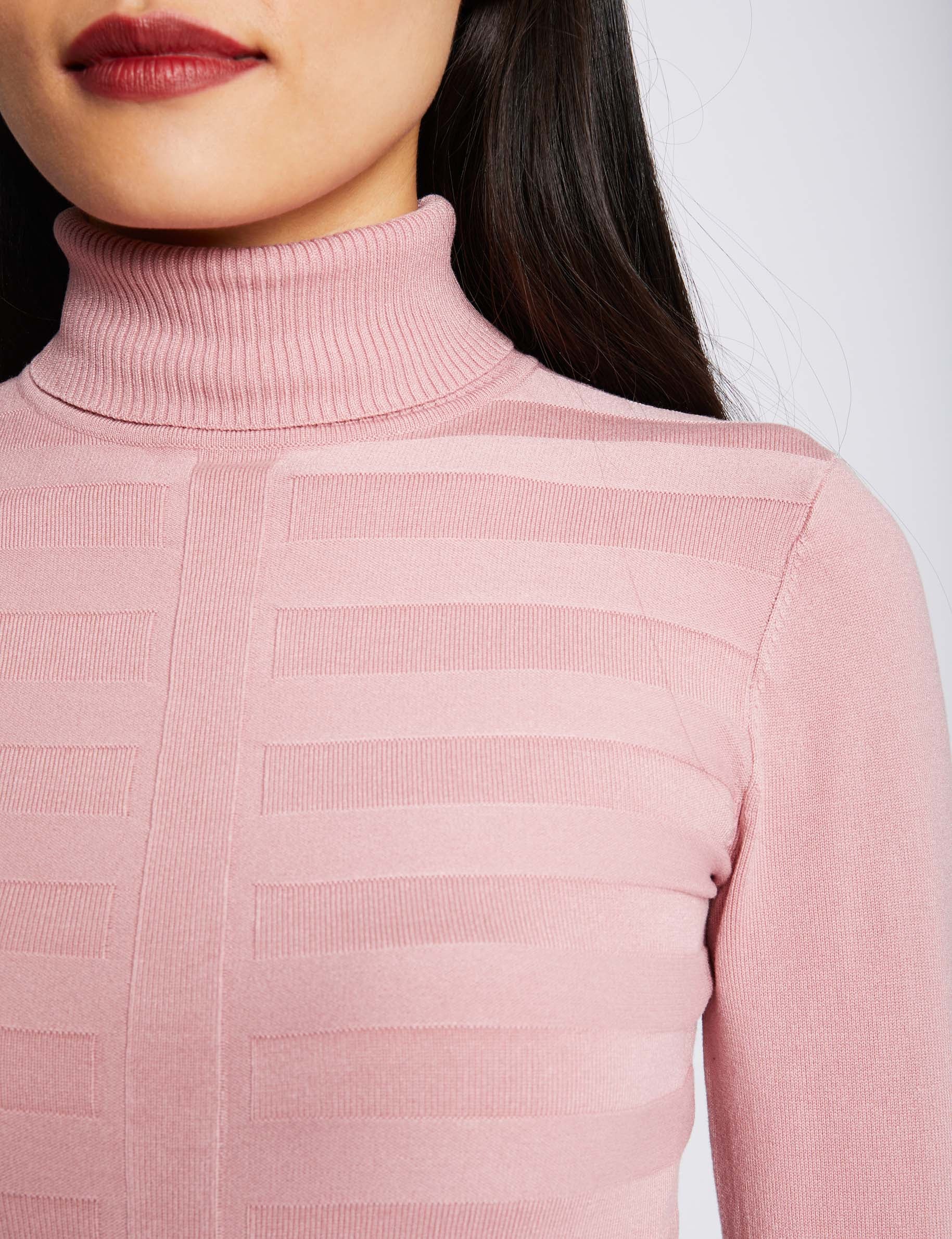 Jersey de cuello alto ajustado rosa claro mujer