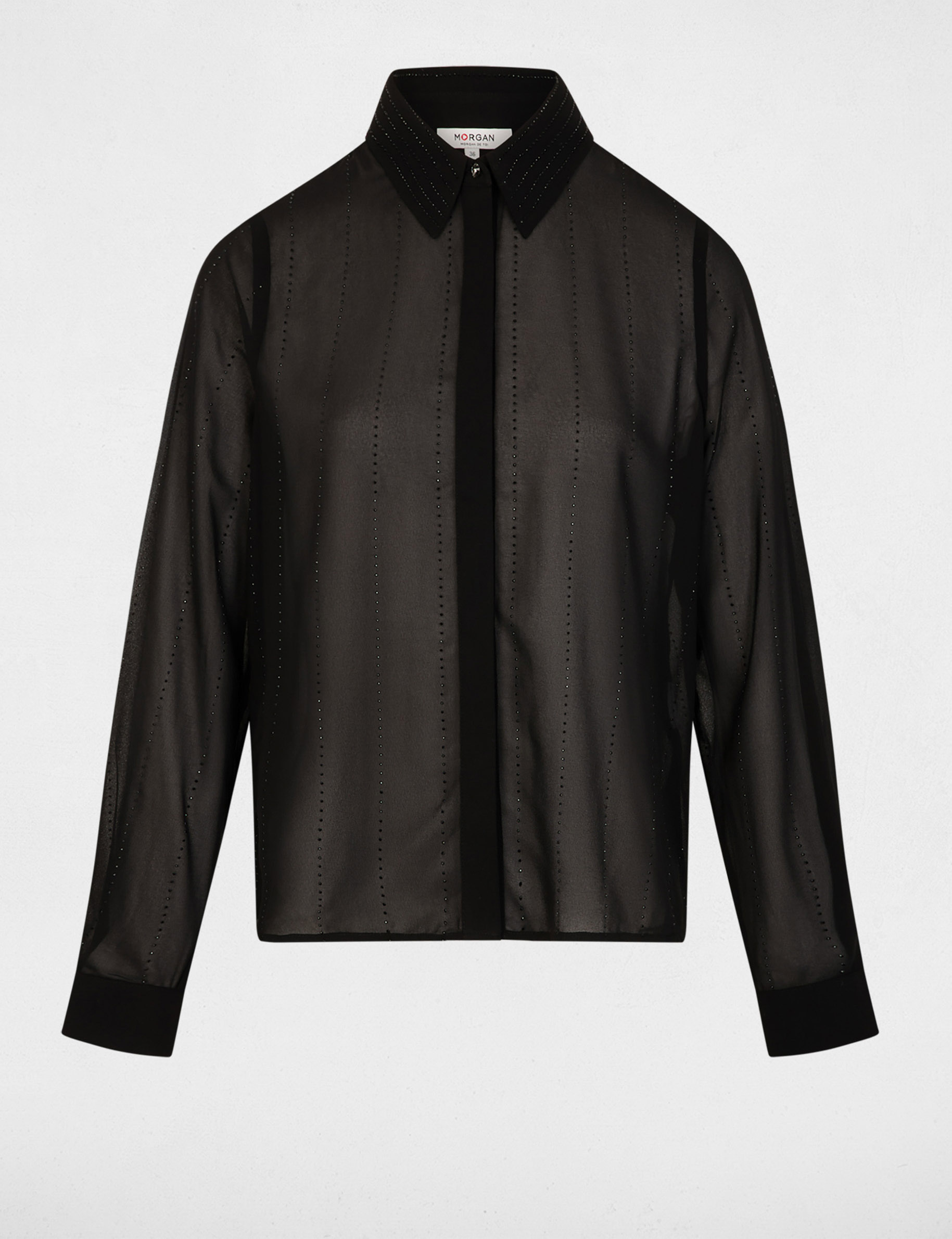 Camisa recta con strass negro mujer