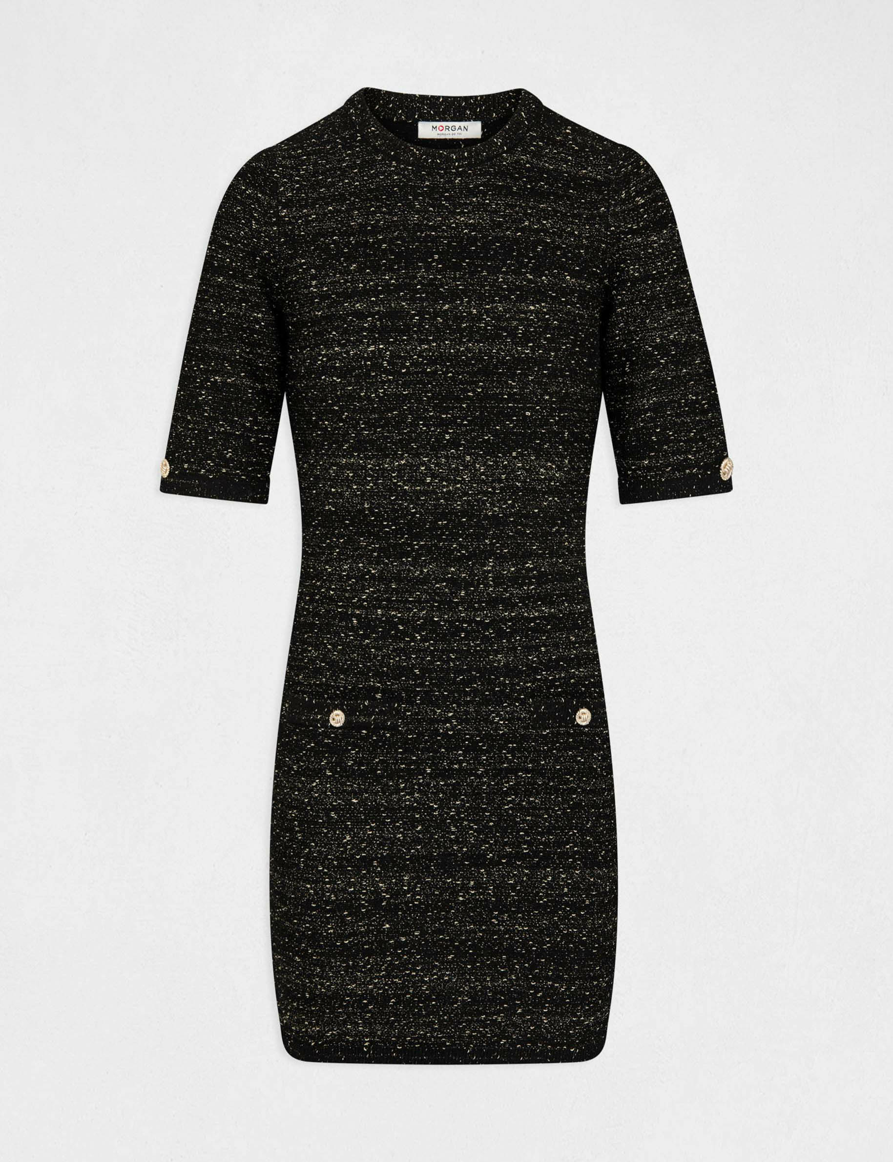 vestido de punto ajustado manga corta negro mujer Vestido de punto ajustado manga corta negro mujer