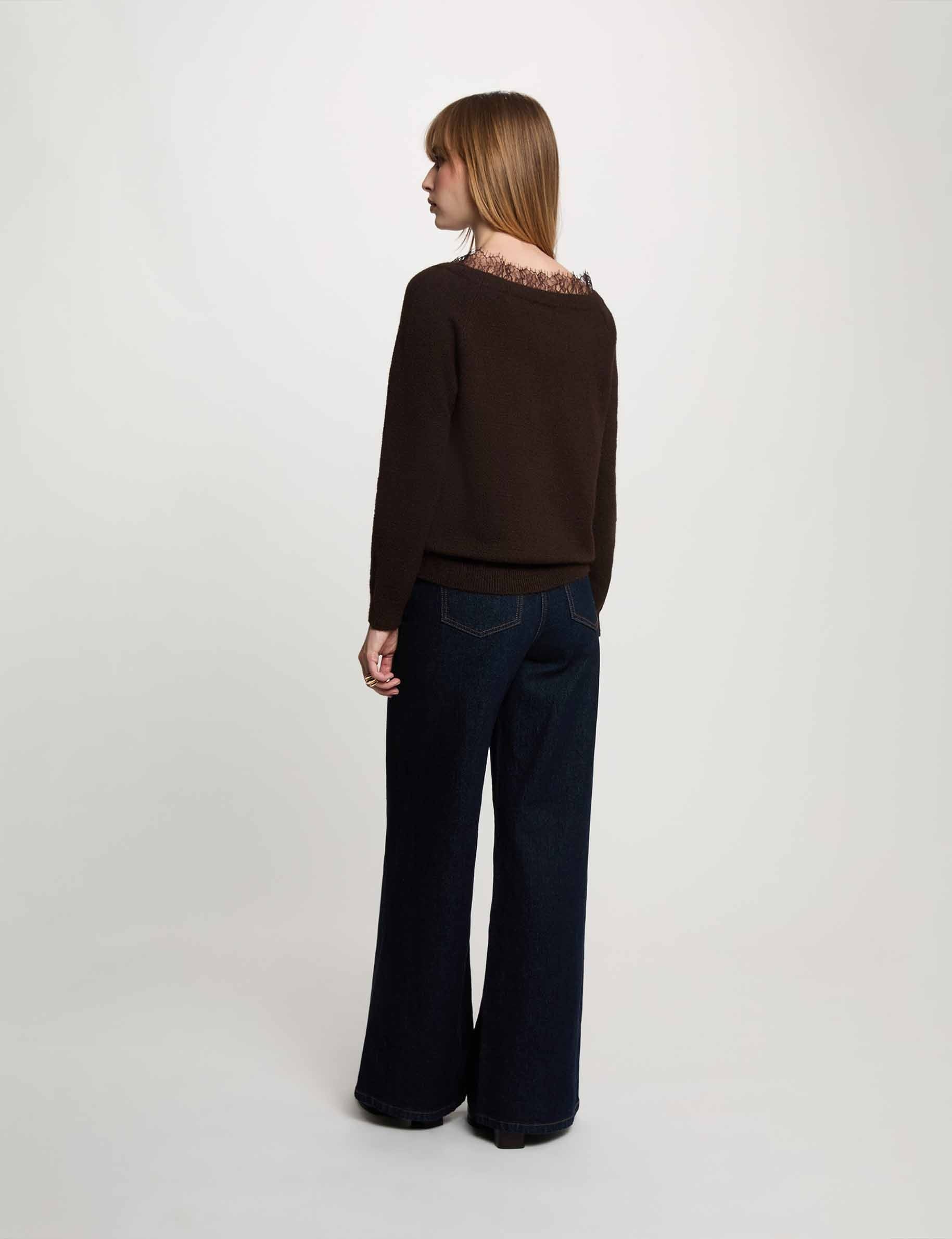 Jersey cuello barco marr&oacute;n oscuro mujer