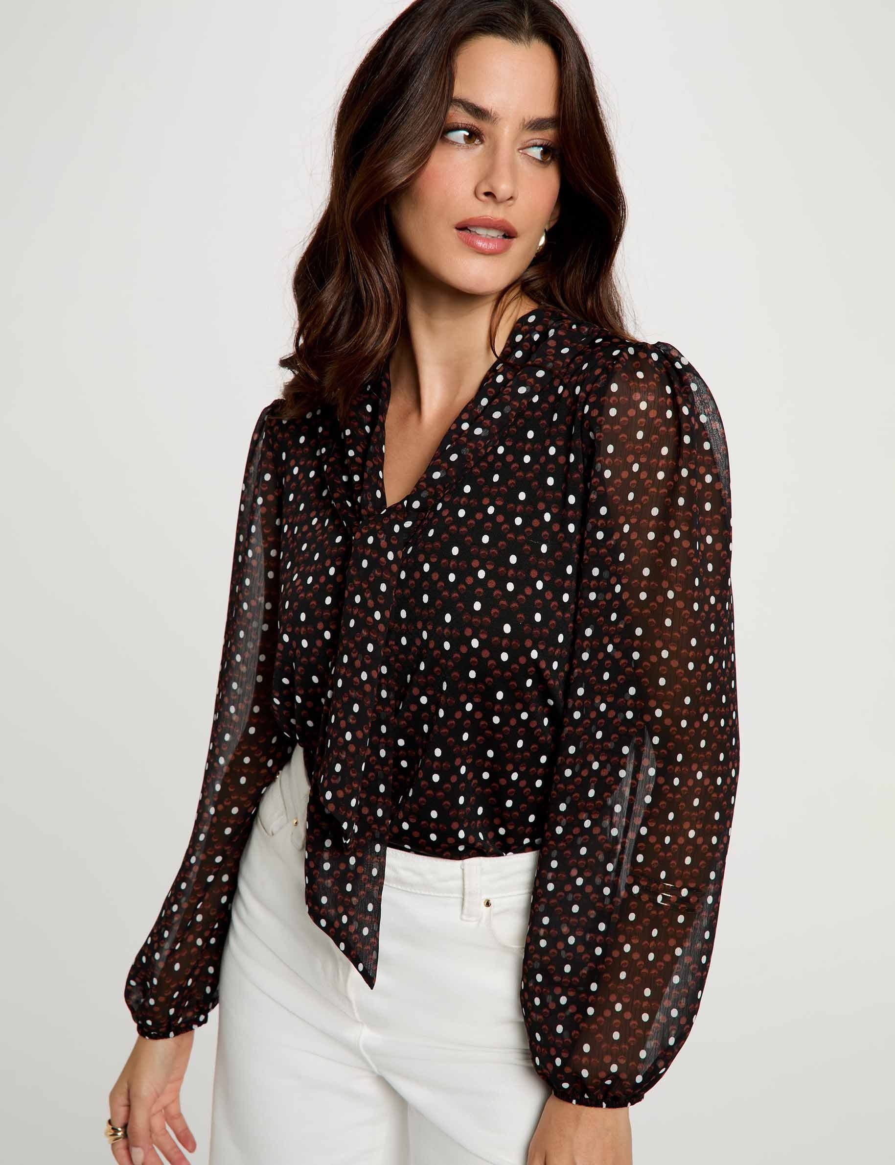 Blusa de gasa con cuello lazada multicolor mujer