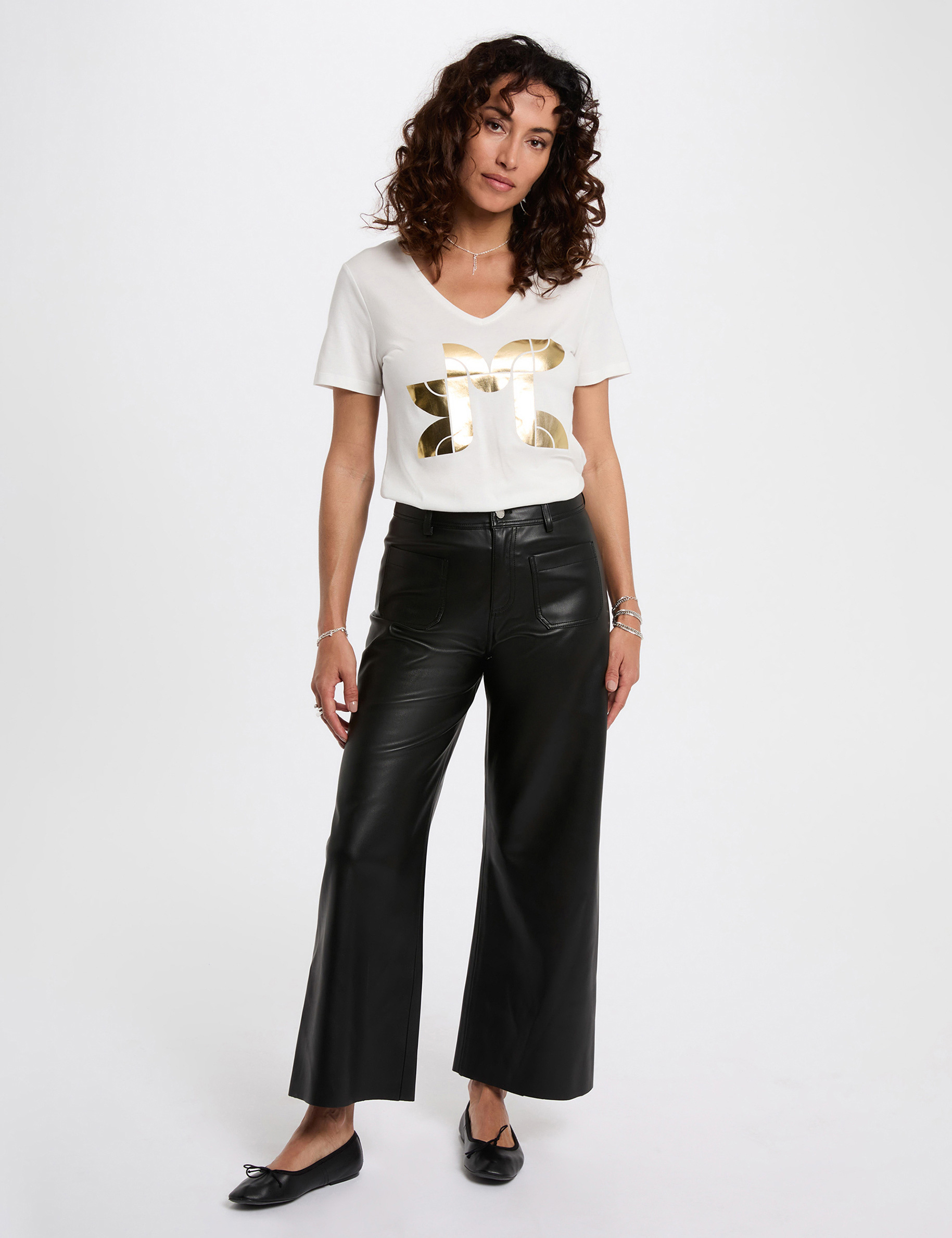 Camiseta corta estampada blanco mujer
