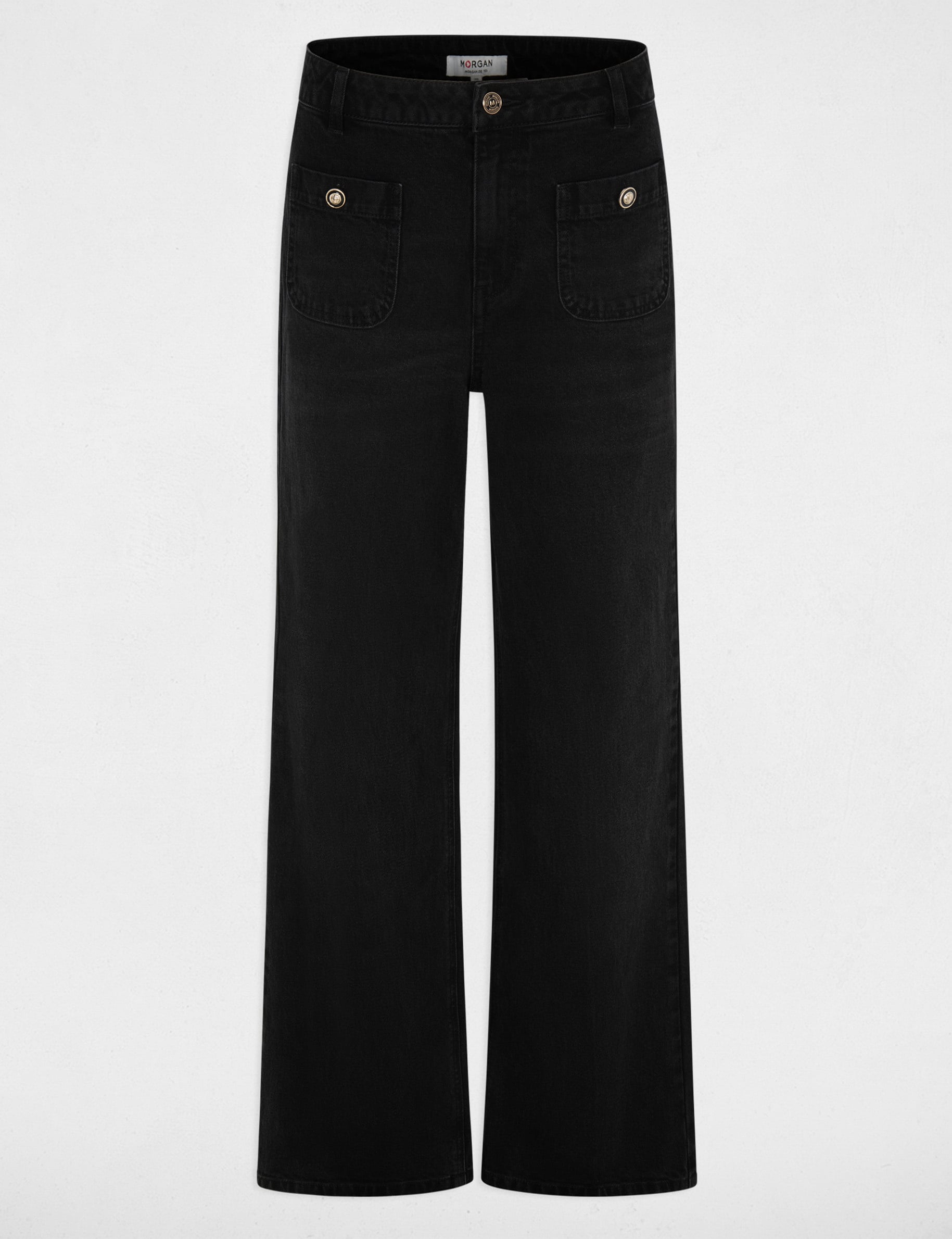 Jean ancho de tiro alto denim negro mujer