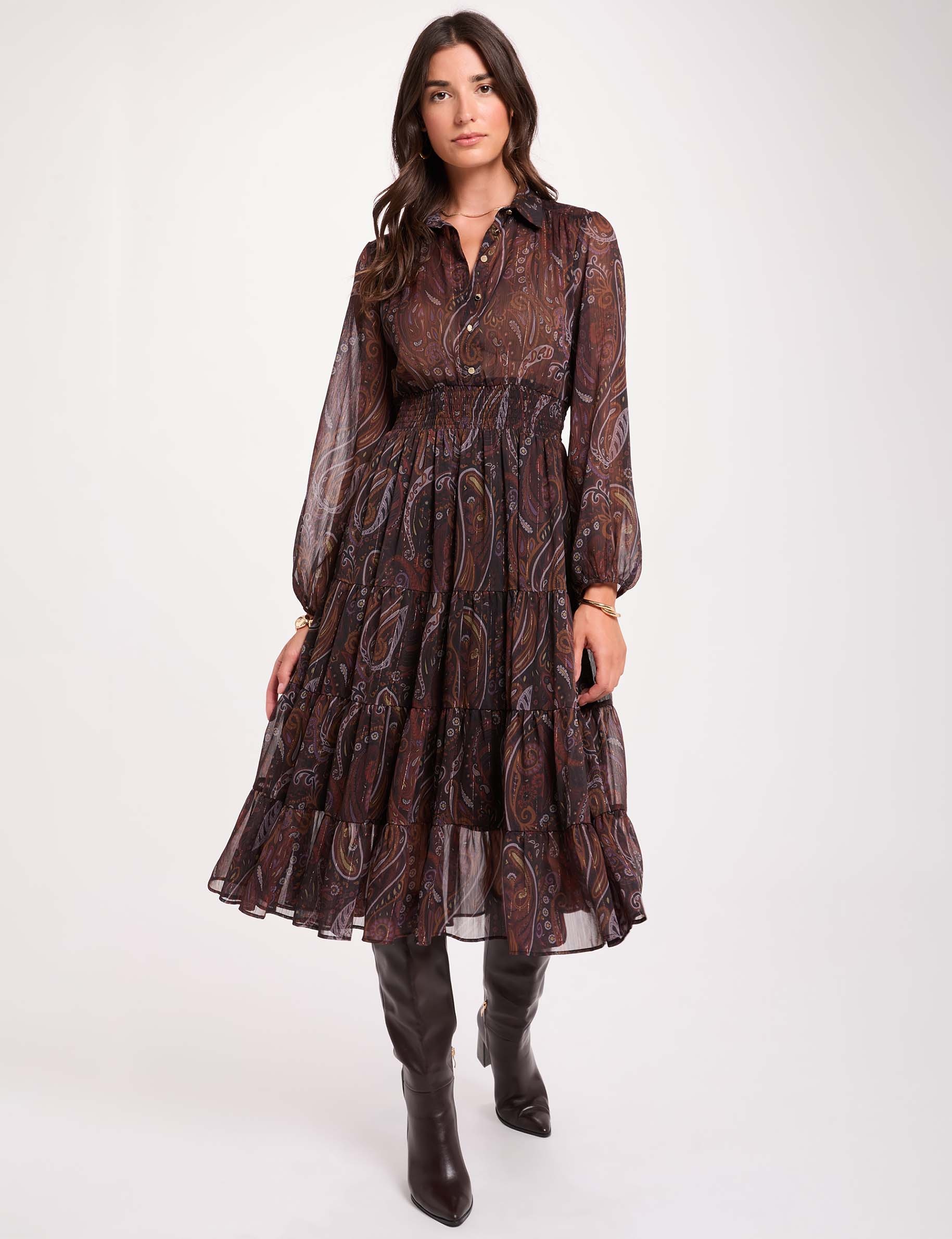 Vestido largo de gasa multicolor mujer