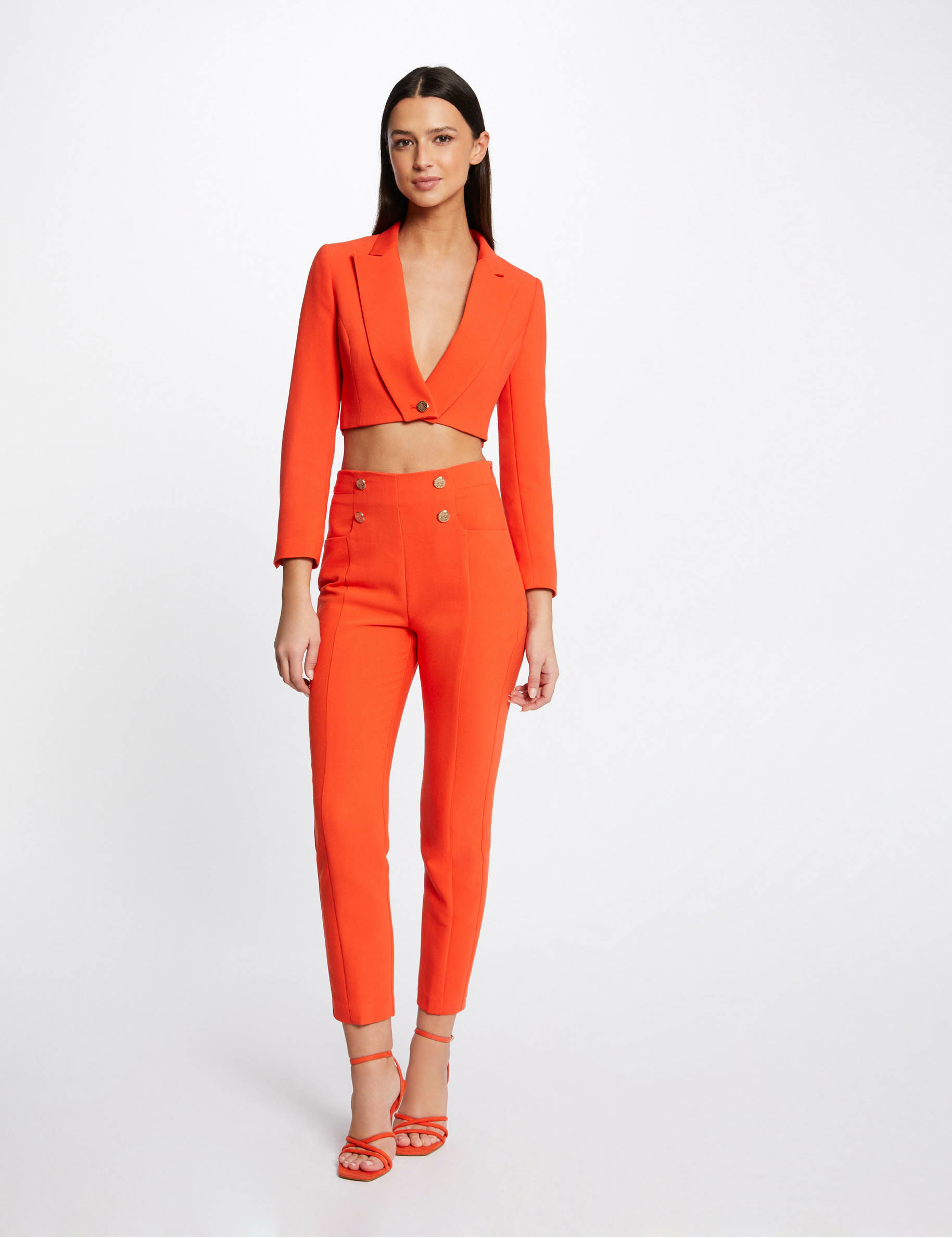 Pantalón city ajustado con botones naranja mujer Pantalón city ajustado con botones naranja mujer