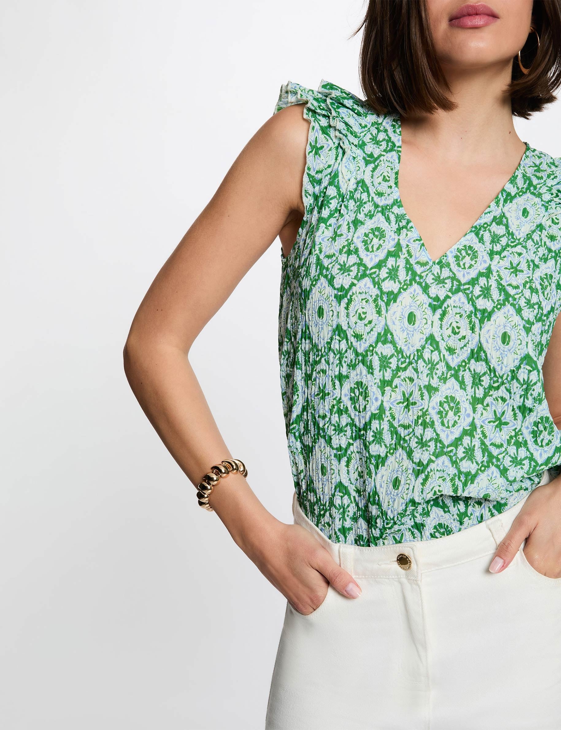 Top de cuello v y mangas cortas multicolor mujer
