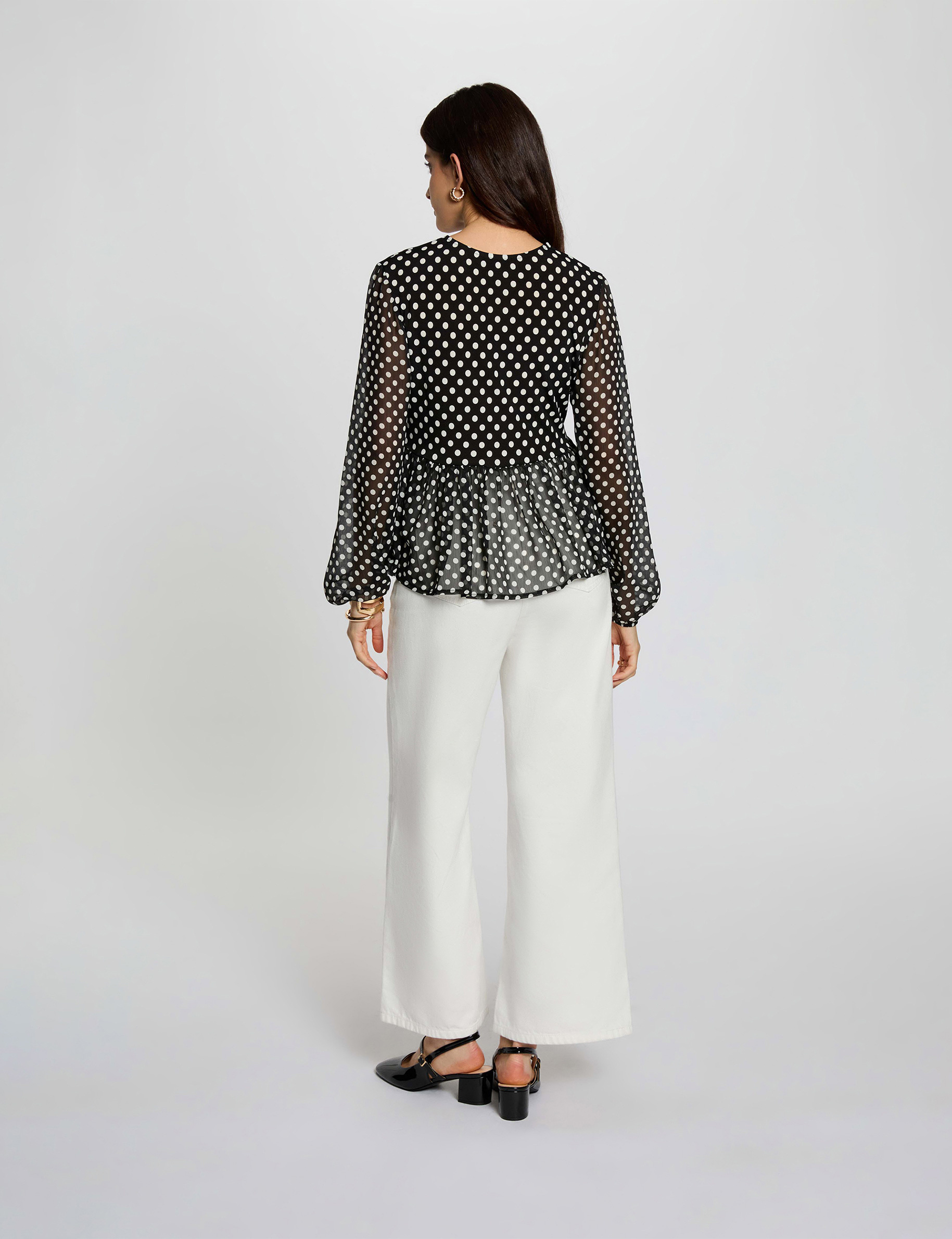 Camiseta de gasa con cuello redondo negro mujer