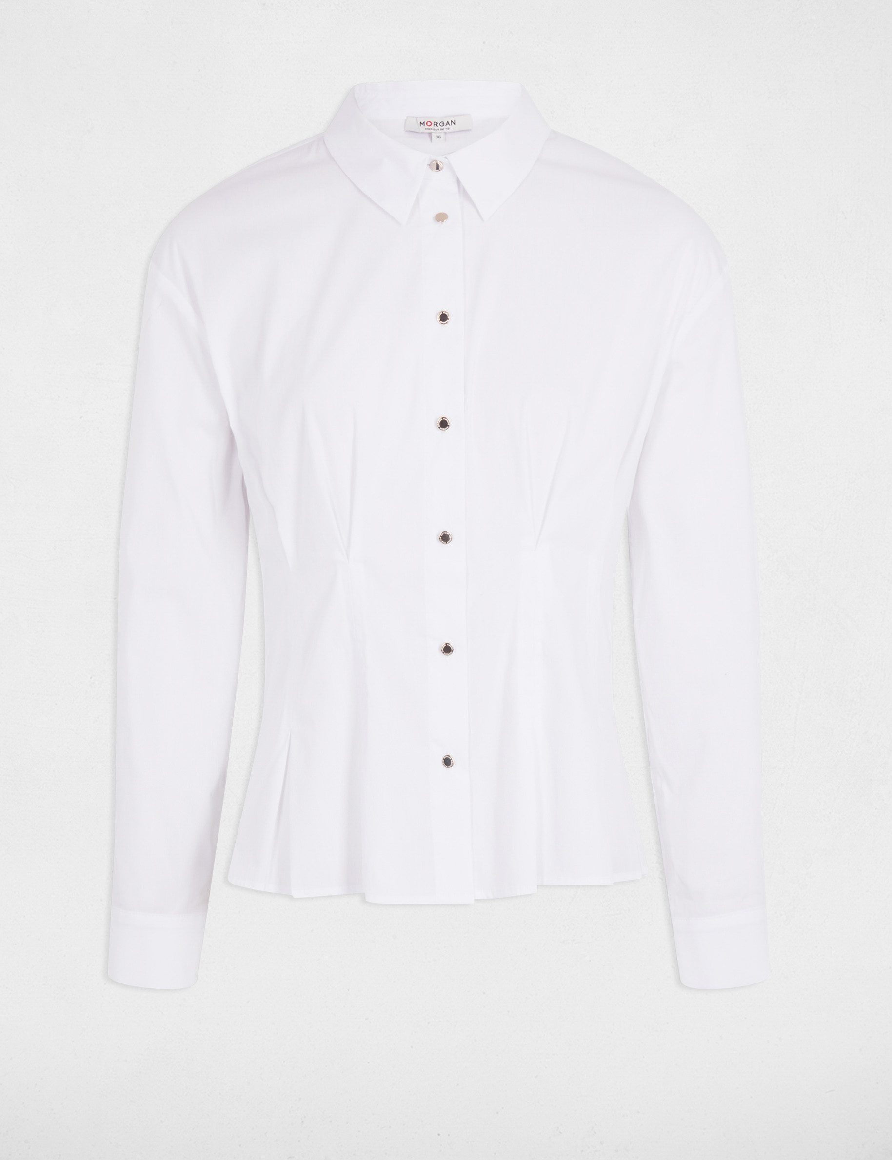 Camisa entallada con cuello de solapa blanco mujer