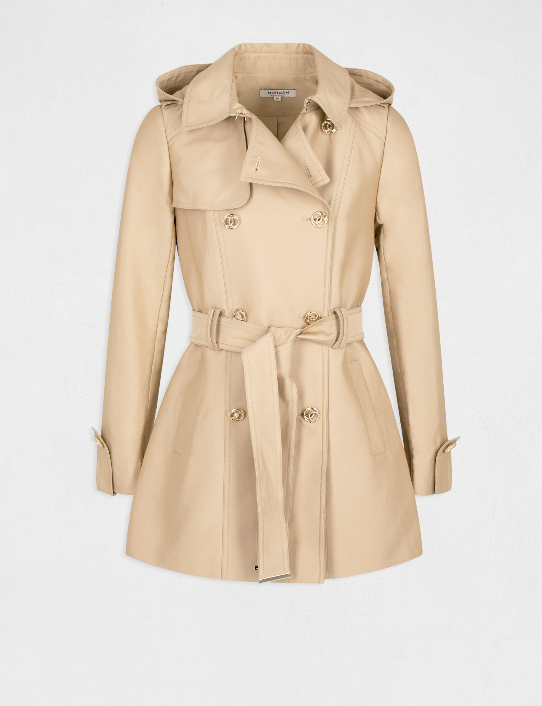 gabardina recta con cinturon y capucha camel mujer Gabardina recta con cinturón y capucha cámel mujer