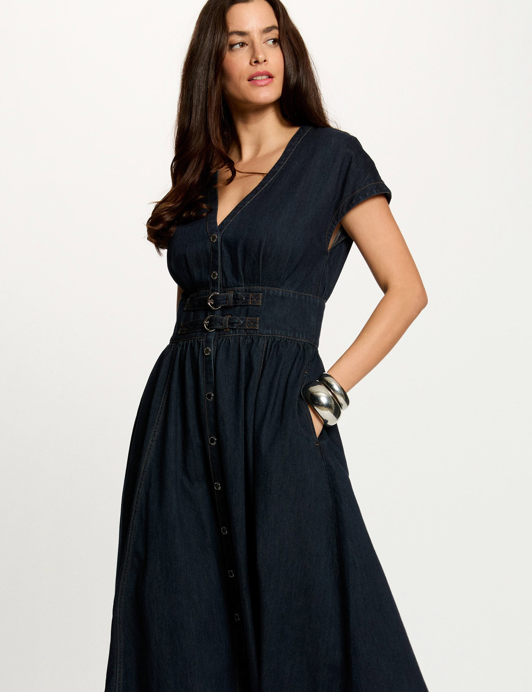 Vestido midi de mezclilla azul mujer