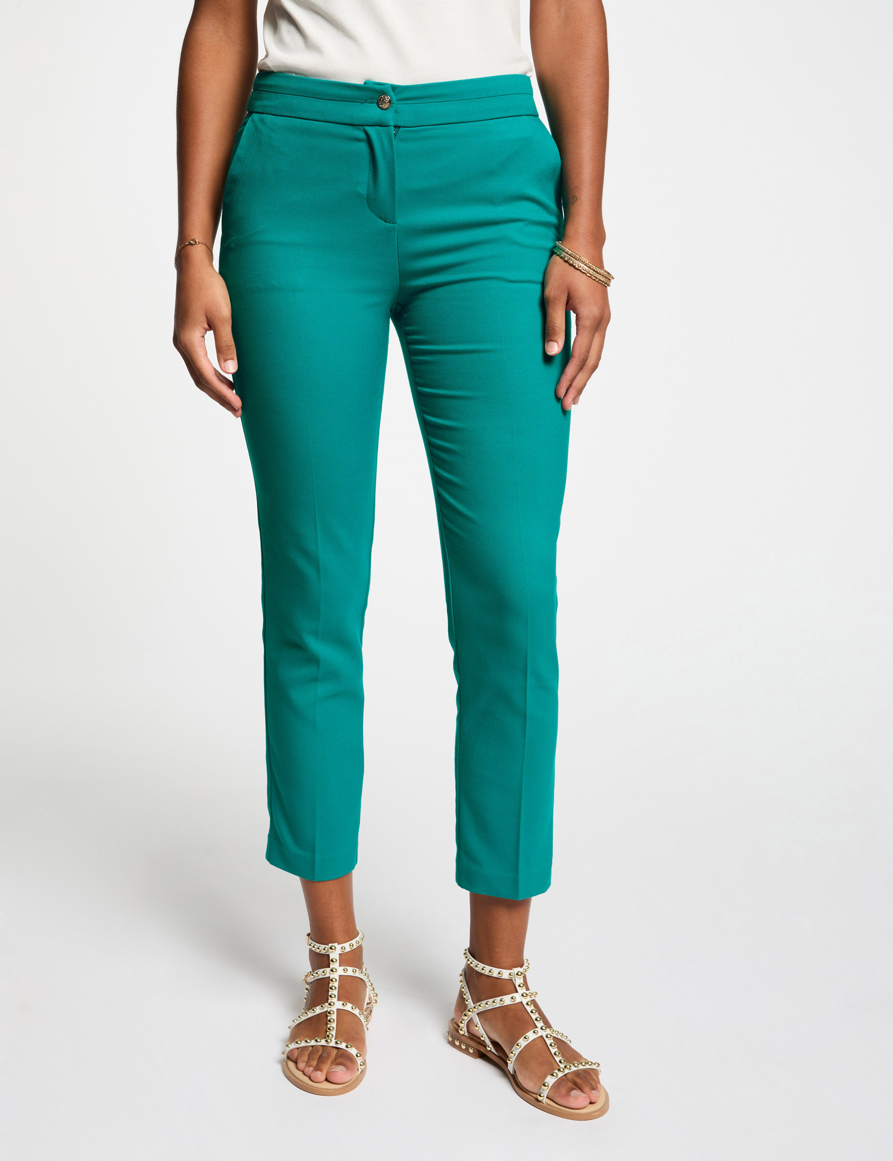 pantalon cigarette azul turquesa mujer Pantalón cigarette azul turquesa mujer