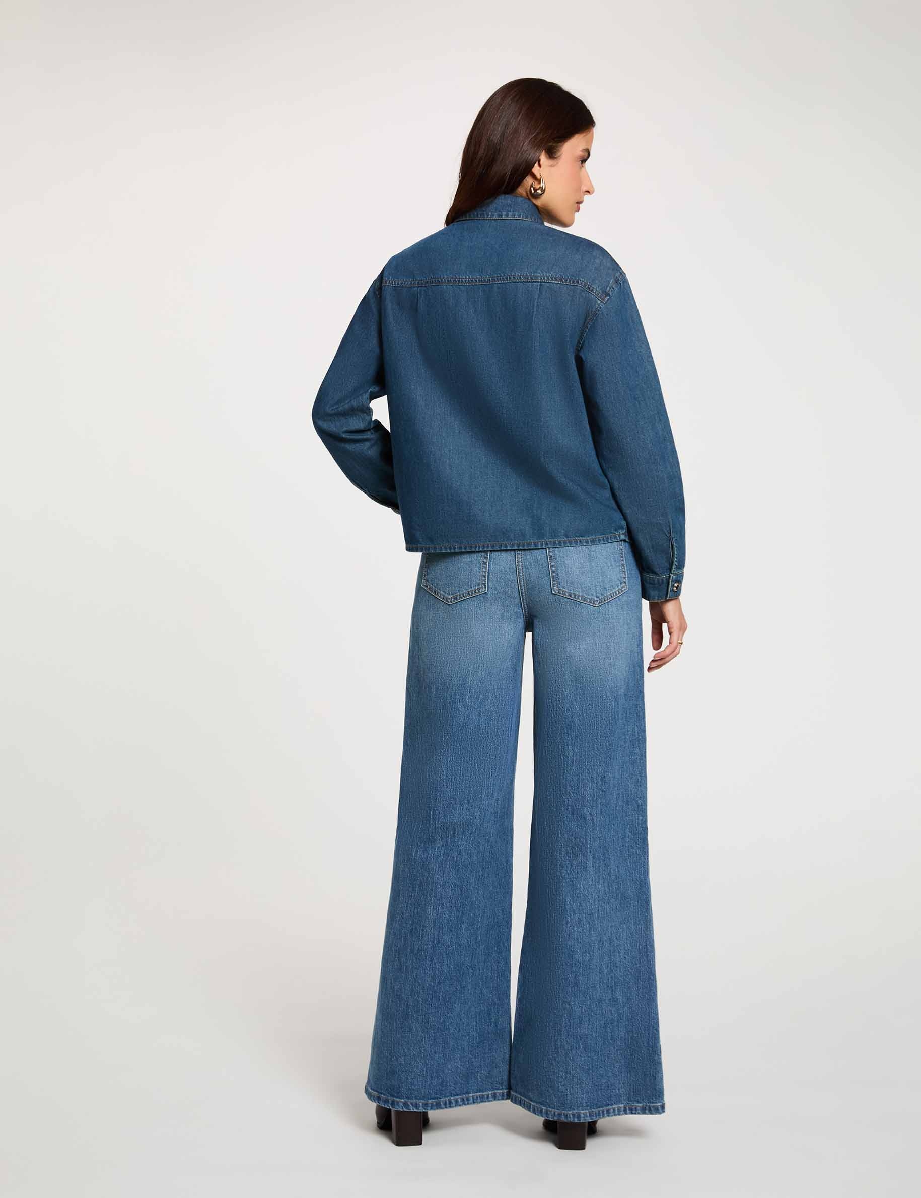 Vaqueros anchos de tiro alto denim stone mujer