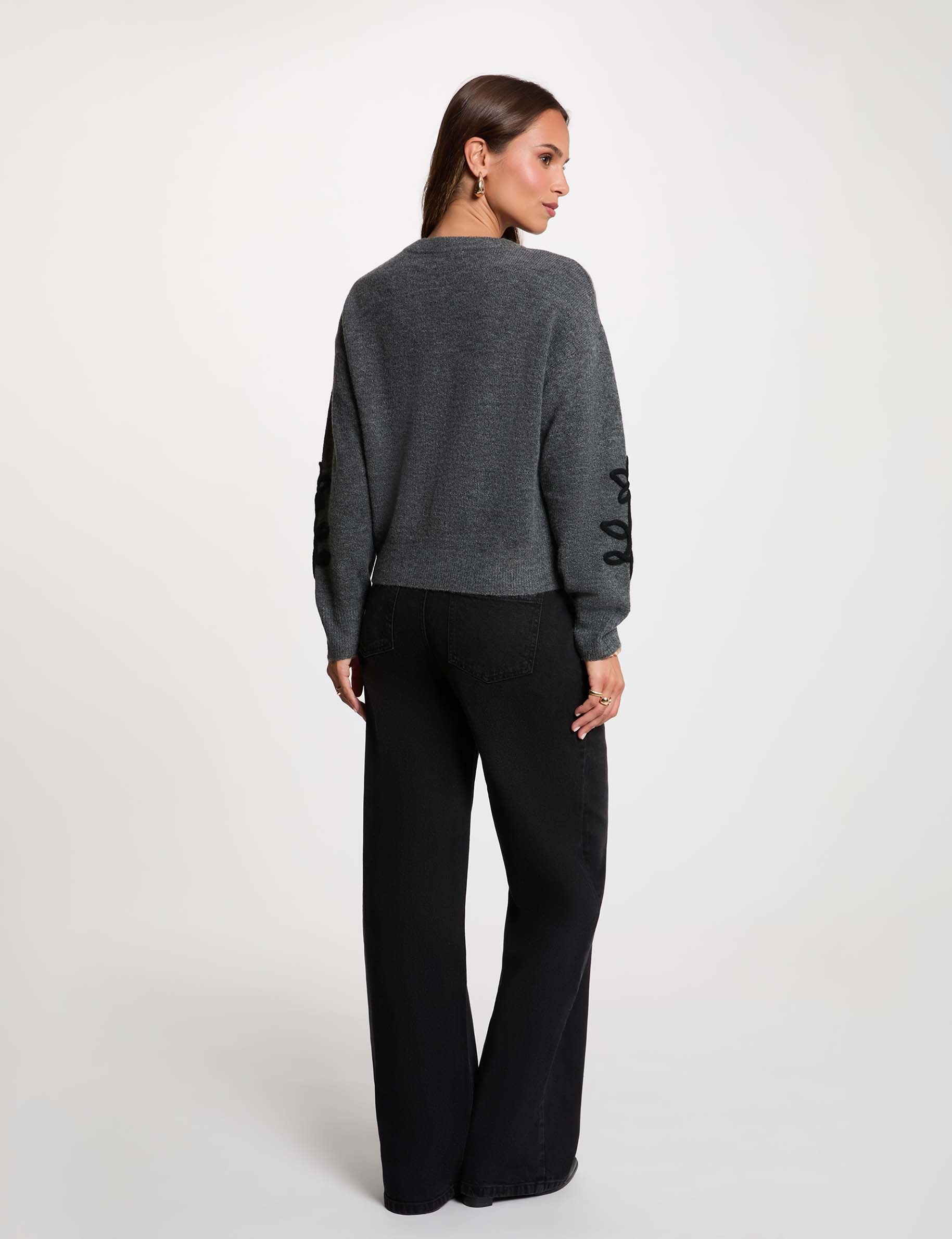 Jersey de cuello redondo fantas&iacute;a gris oscuro mujer