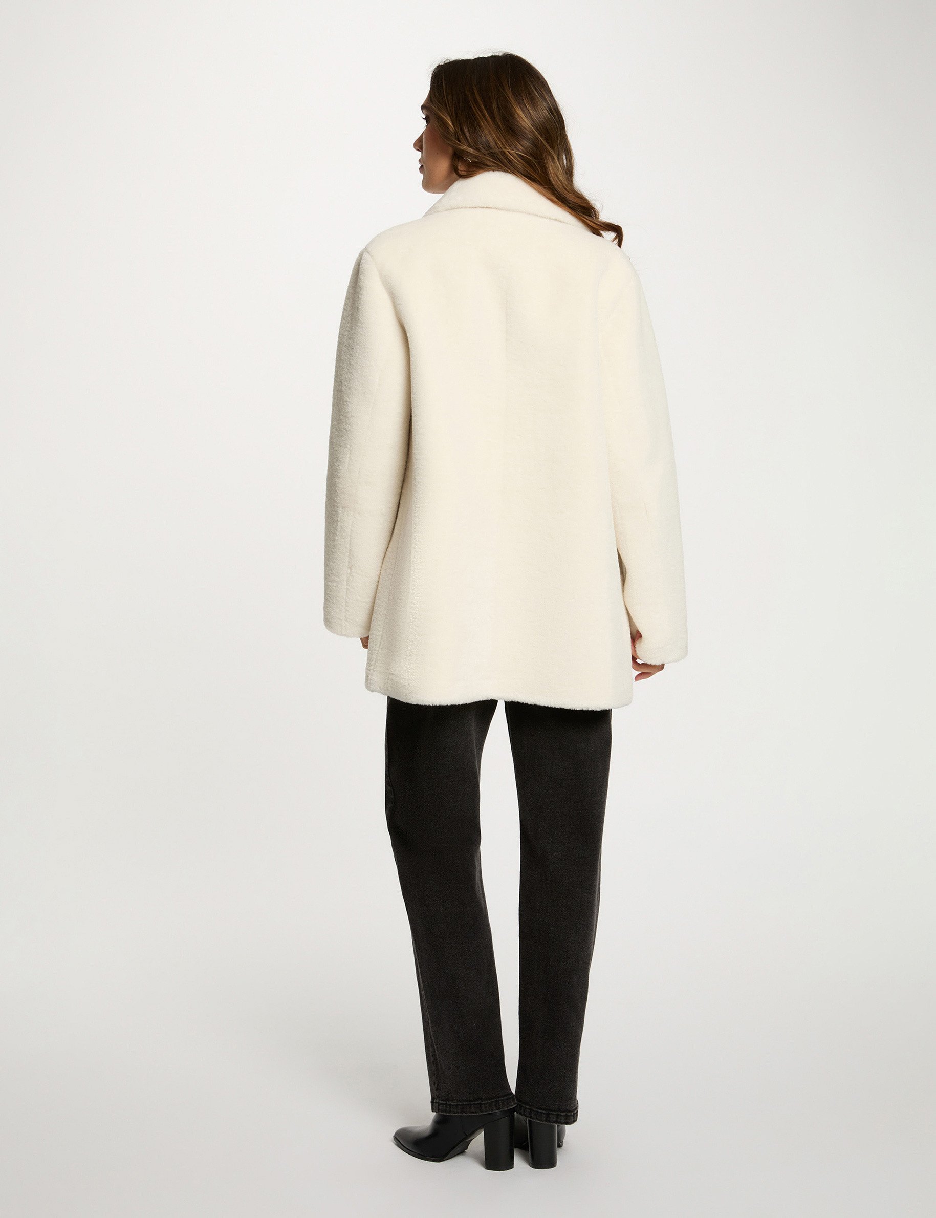 Abrigo corto de piel sintética marfil mujer Morgan