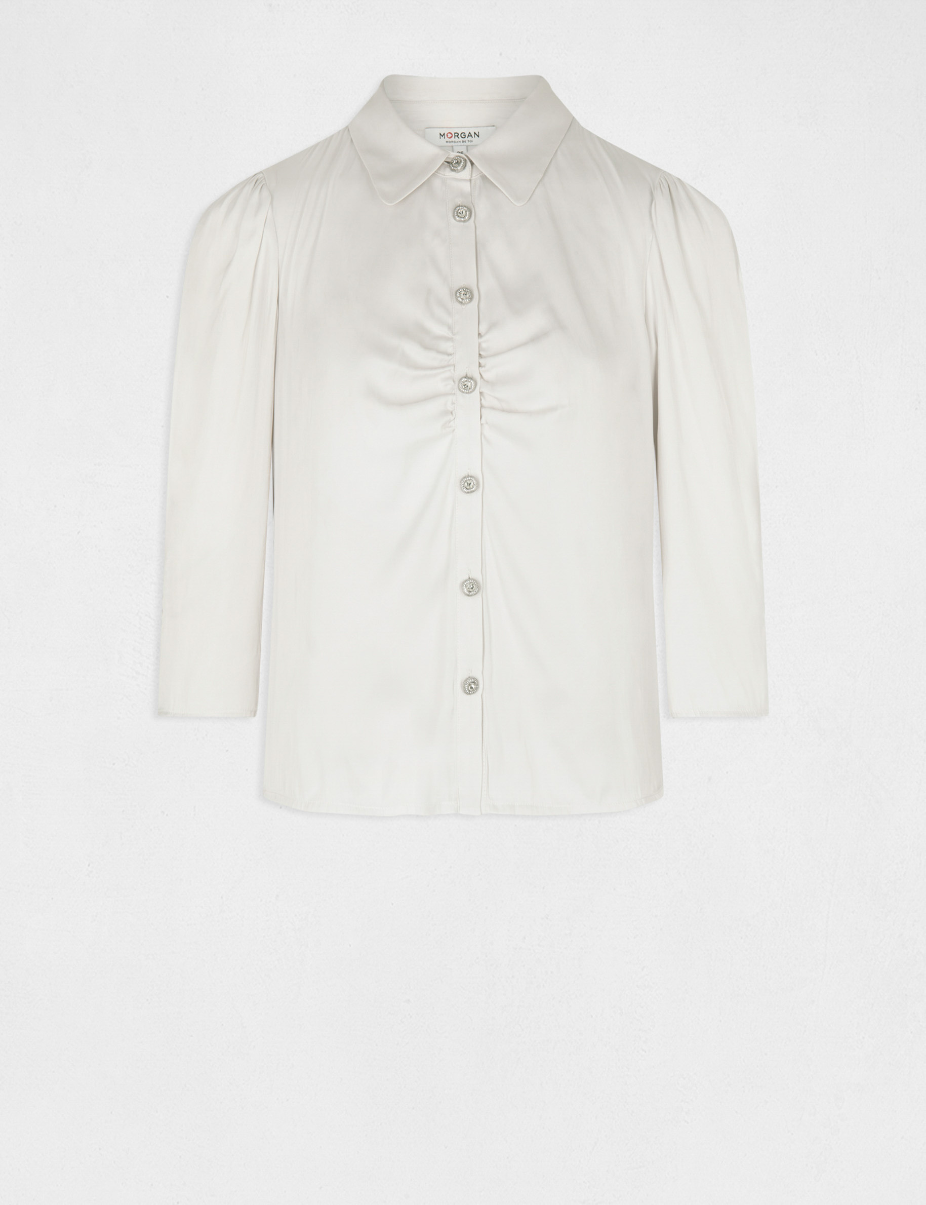 camisa manga 34 de saten crudo medio mujer Camisa manga 3/4 de satén crudo medio mujer