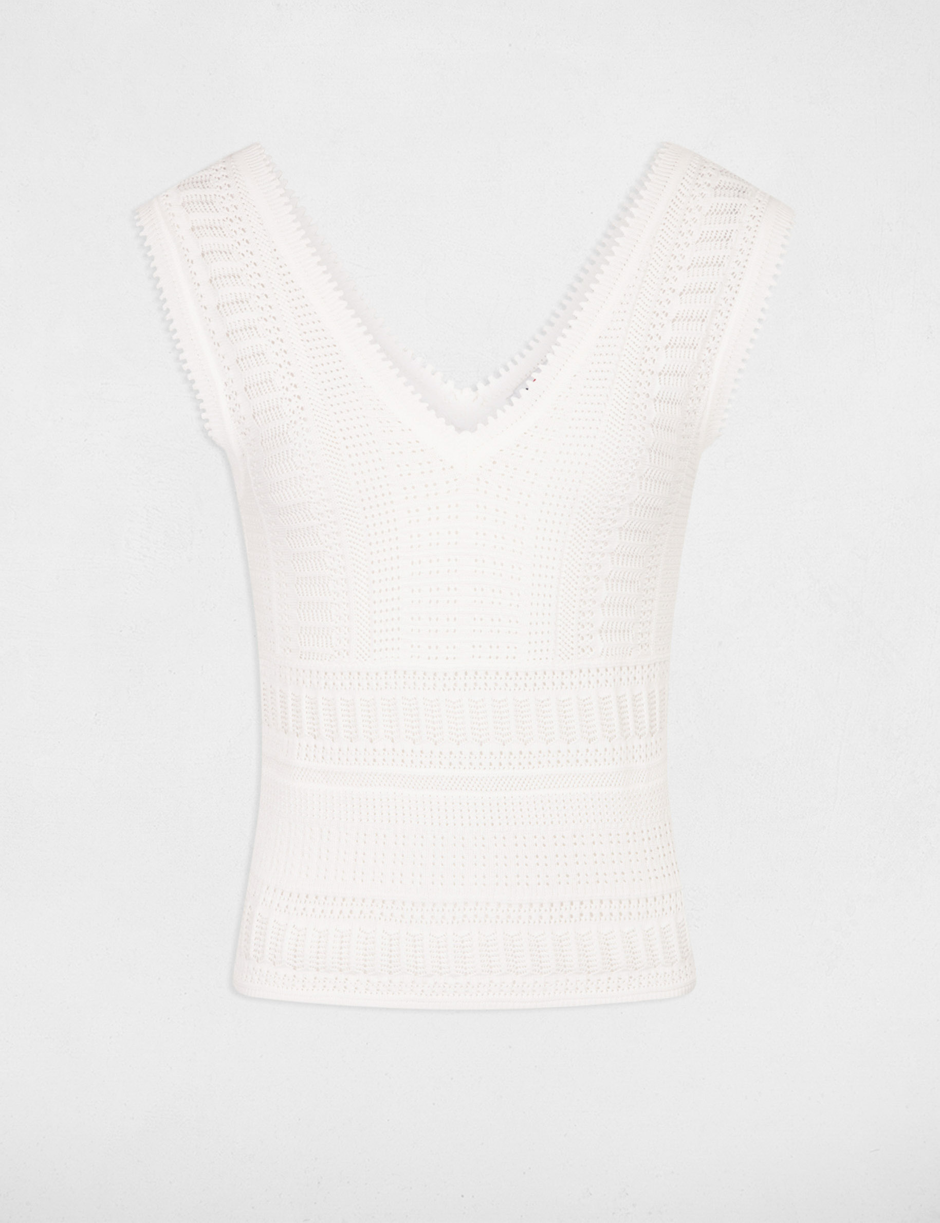 Jersey calado sin mangas marfil mujer
