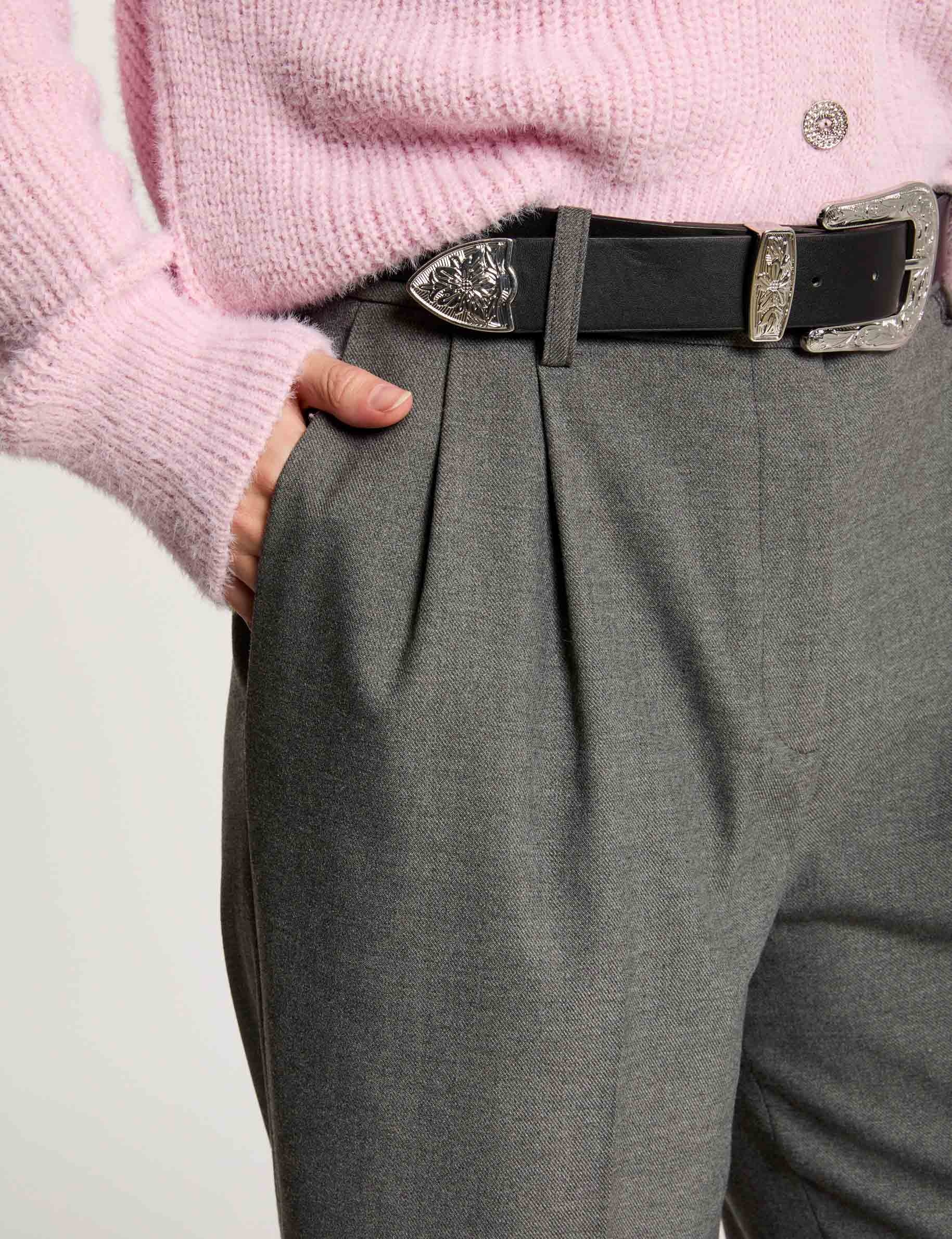 pantalon pernera ancha pinzas gris claro mujer Pantalón pernera ancha pinzas gris claro mujer