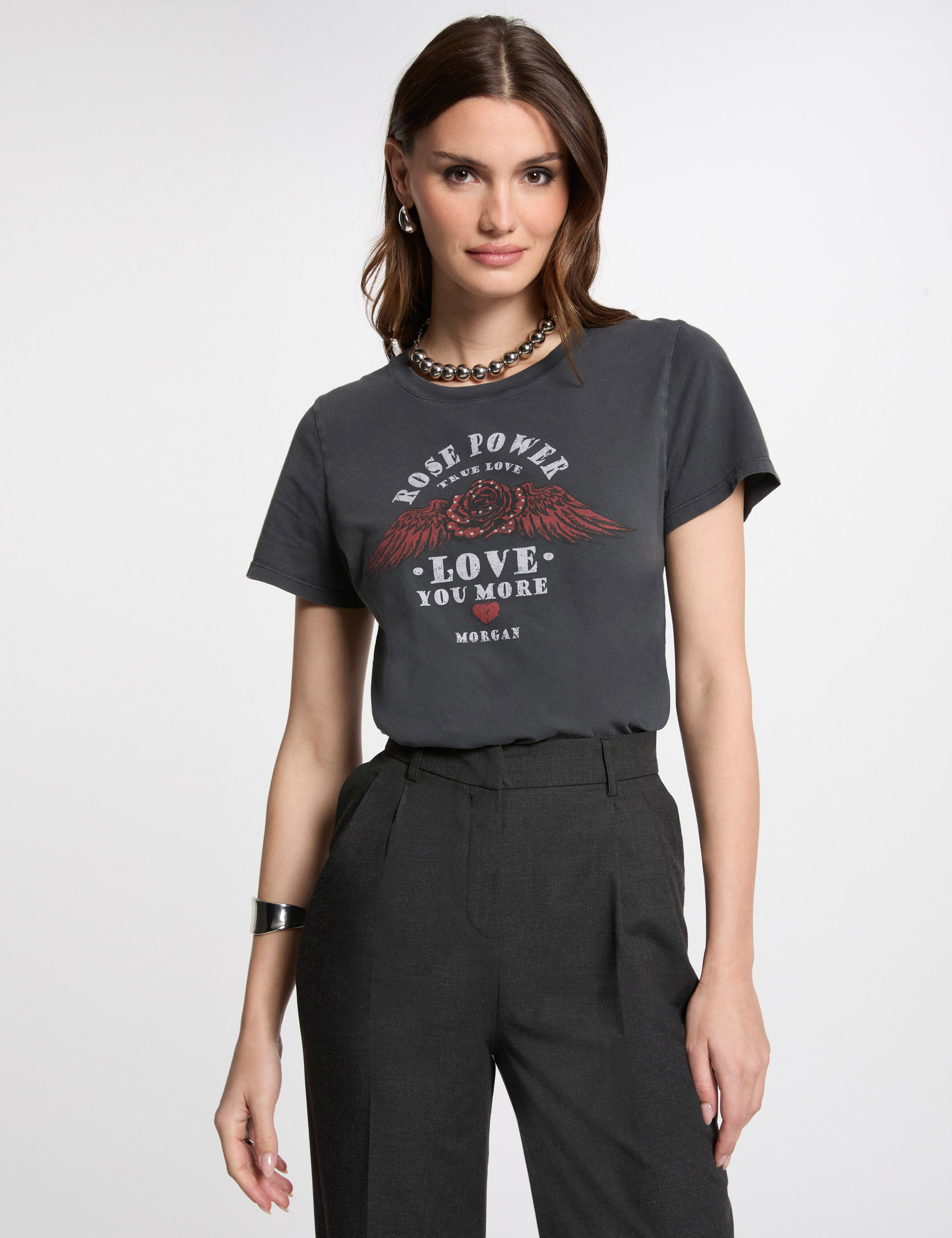 camiseta con mensaje gris oscuro mujer Camiseta con mensaje gris oscuro mujer