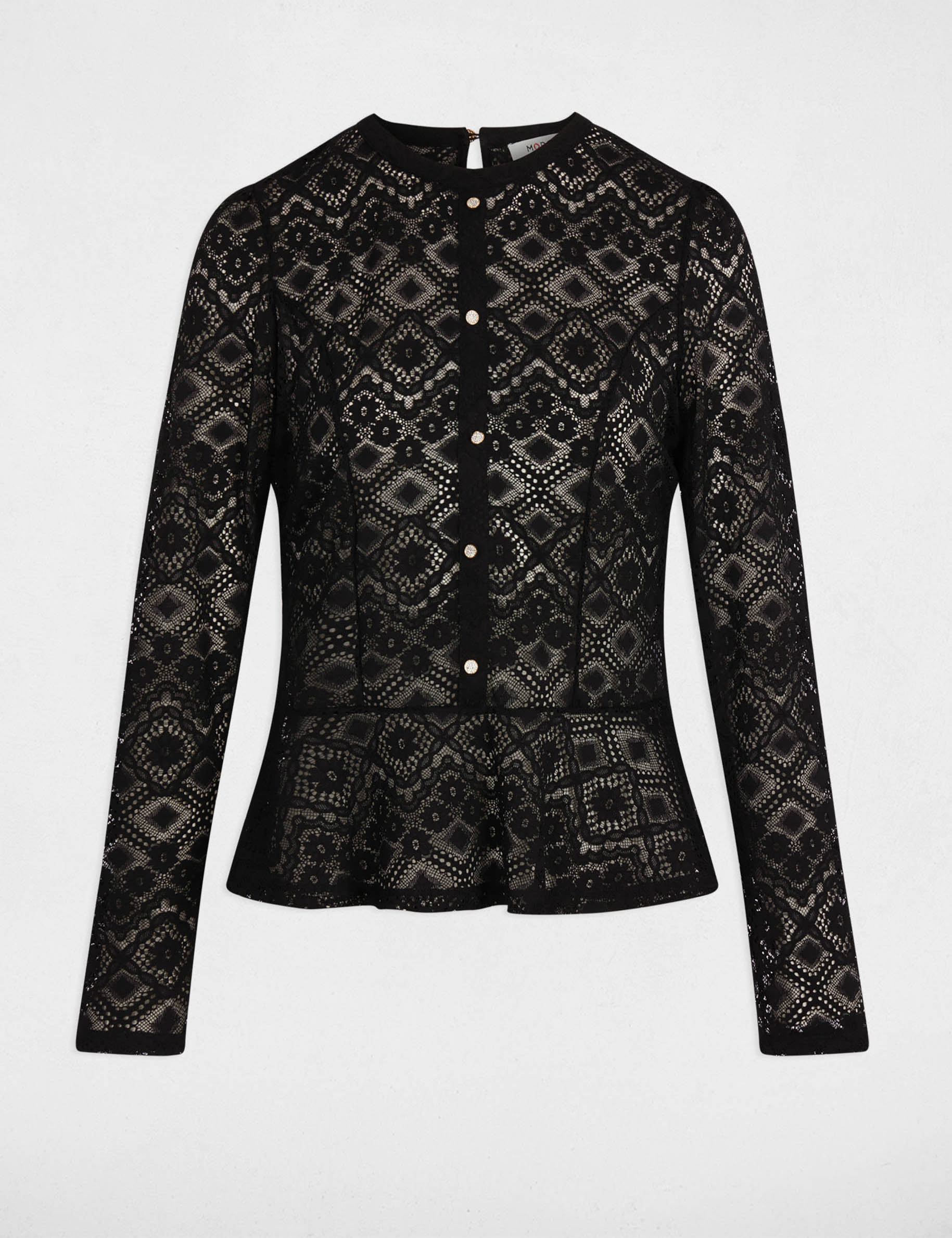 Camiseta entallada de encaje negro mujer