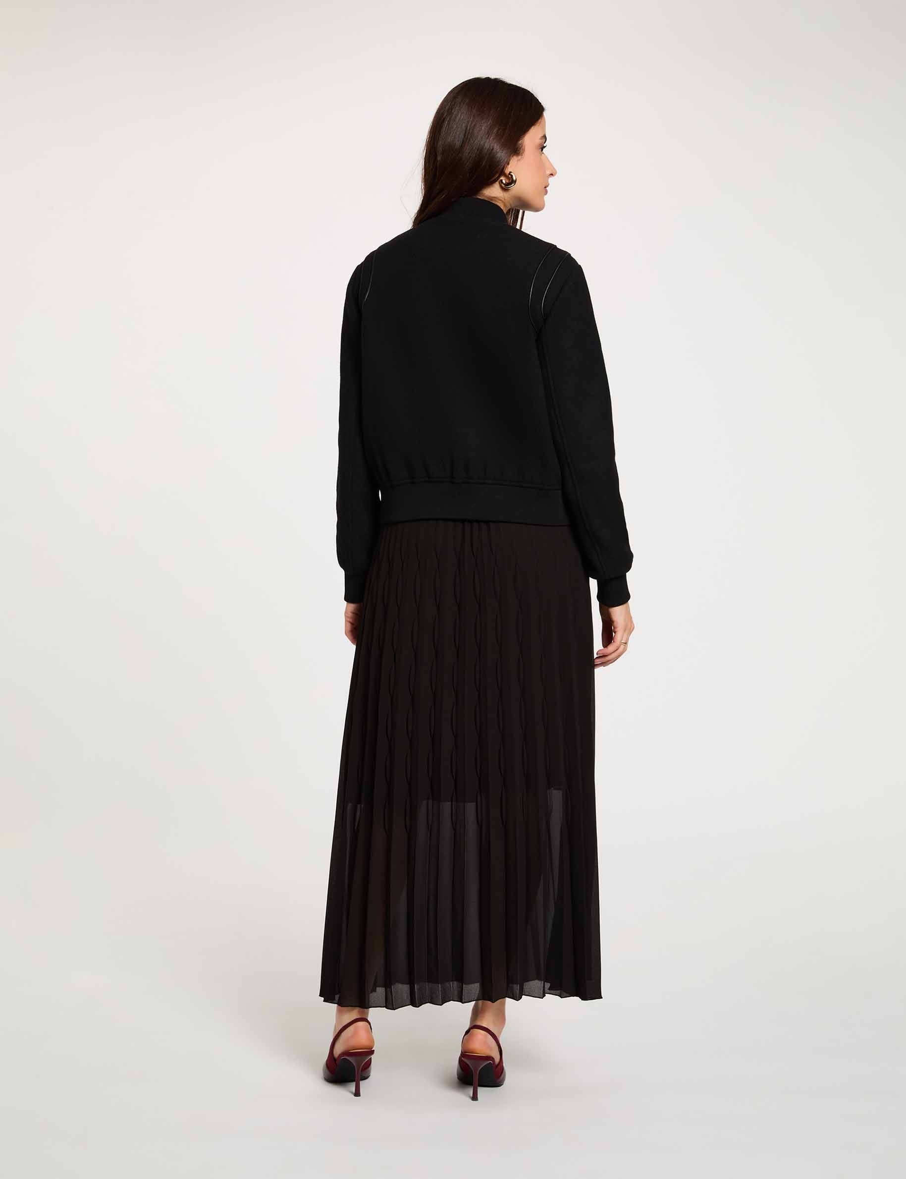 Falda larga plisada negro mujer