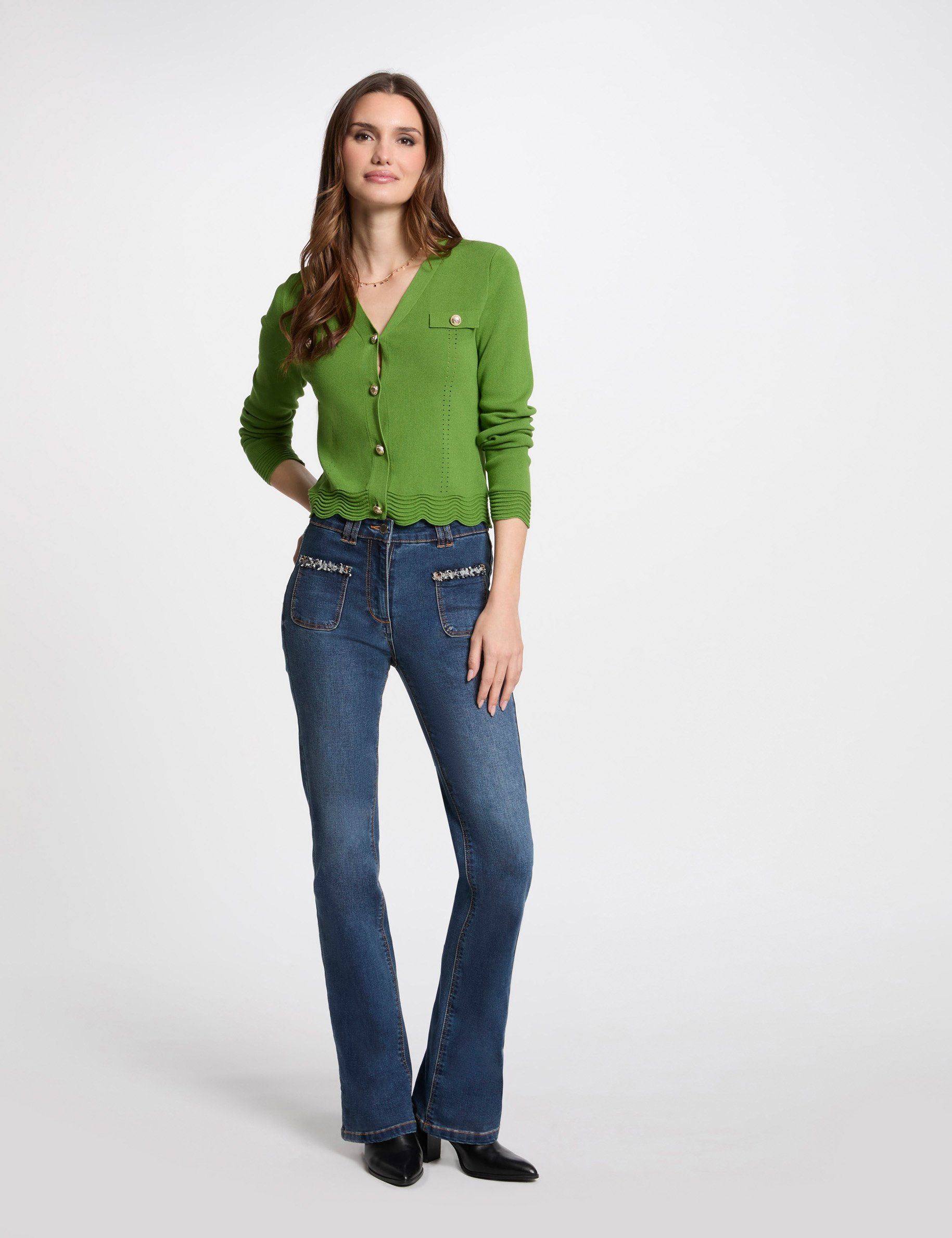 cardigan con escote en v vert anis mujer Cárdigan con escote en V vert anis mujer
