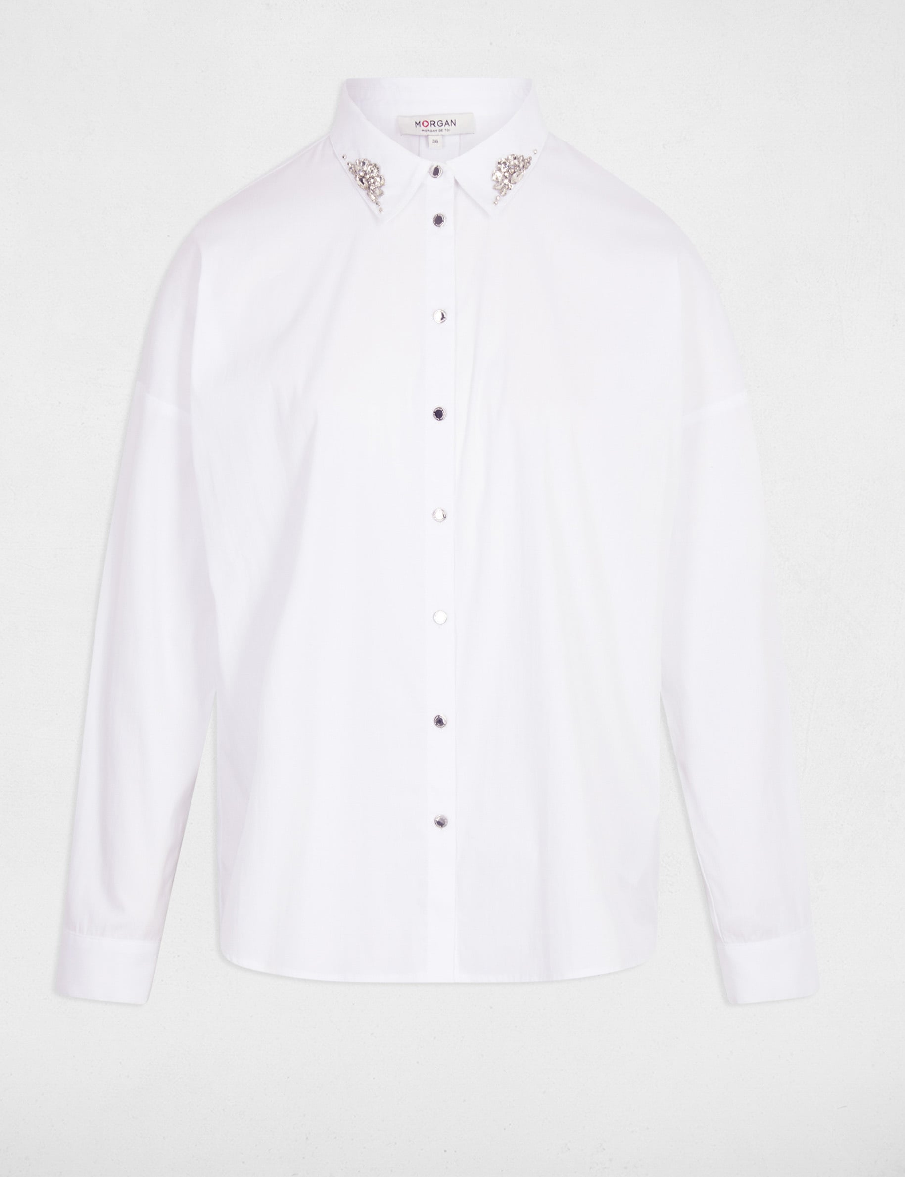 Camisa oversize con strass blanco mujer