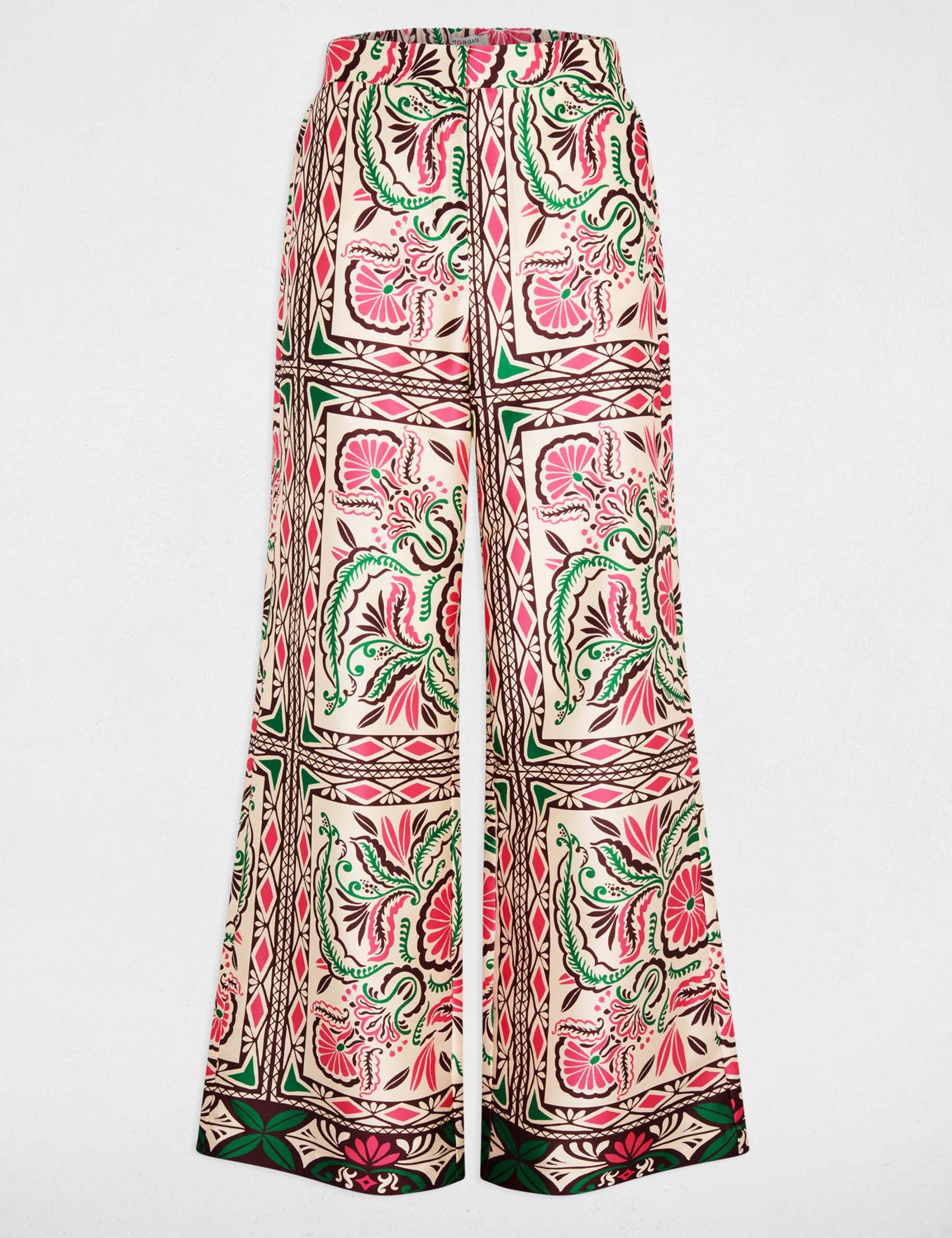 Pantal&oacute;n ancho satinado multicolor mujer