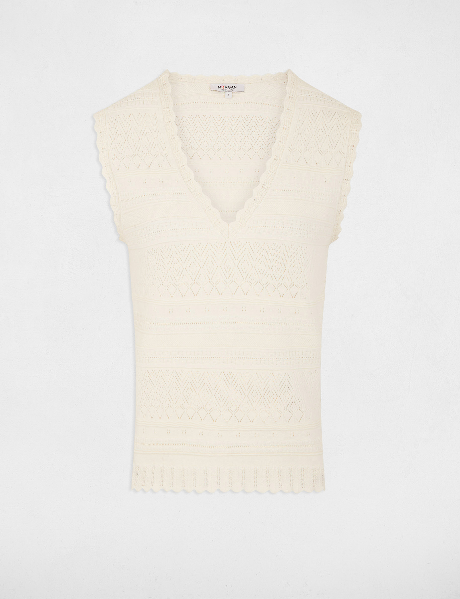 Jersey ajustado con cuello en V marfil mujer