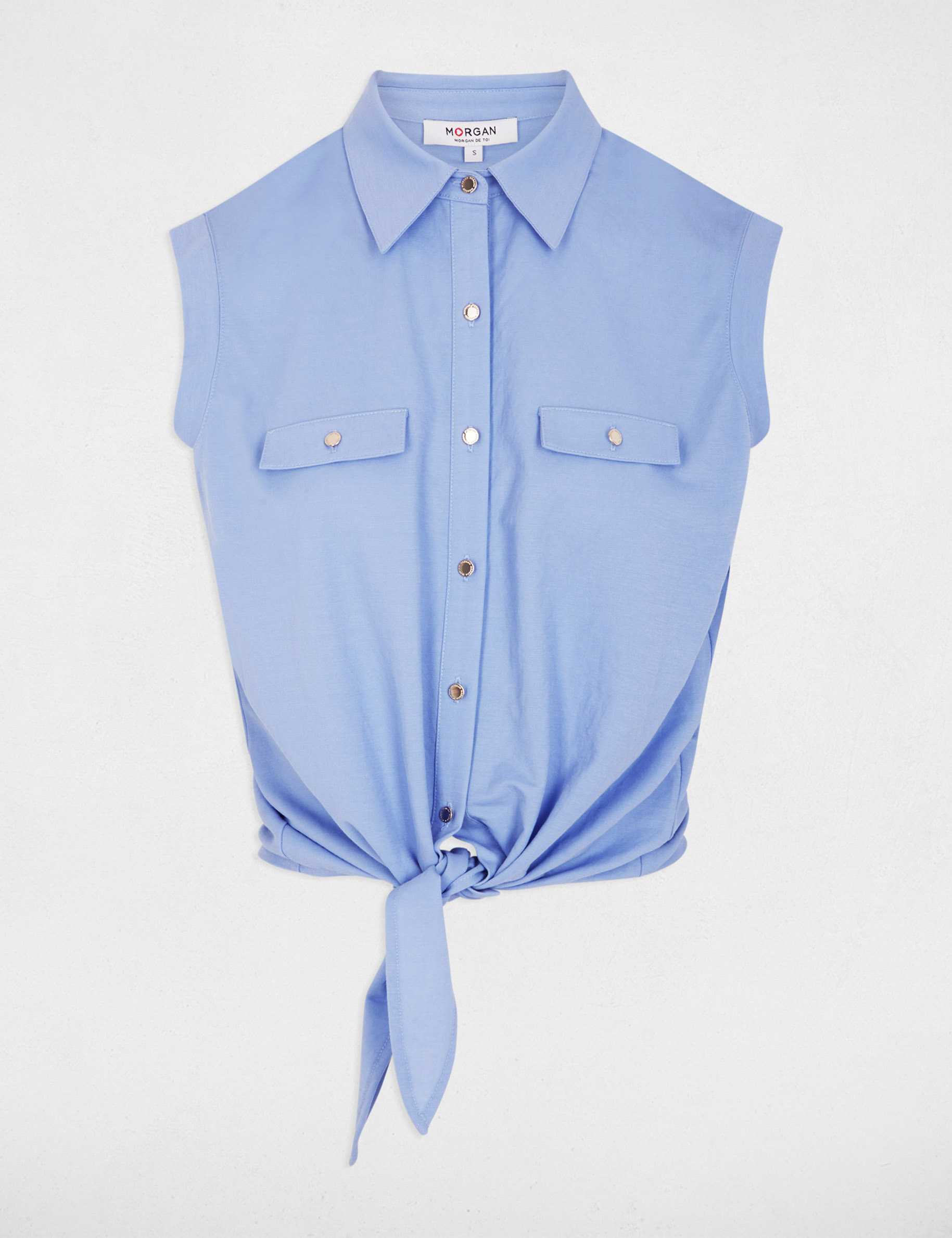 Blusa sin mangas azul lavanda mujer
