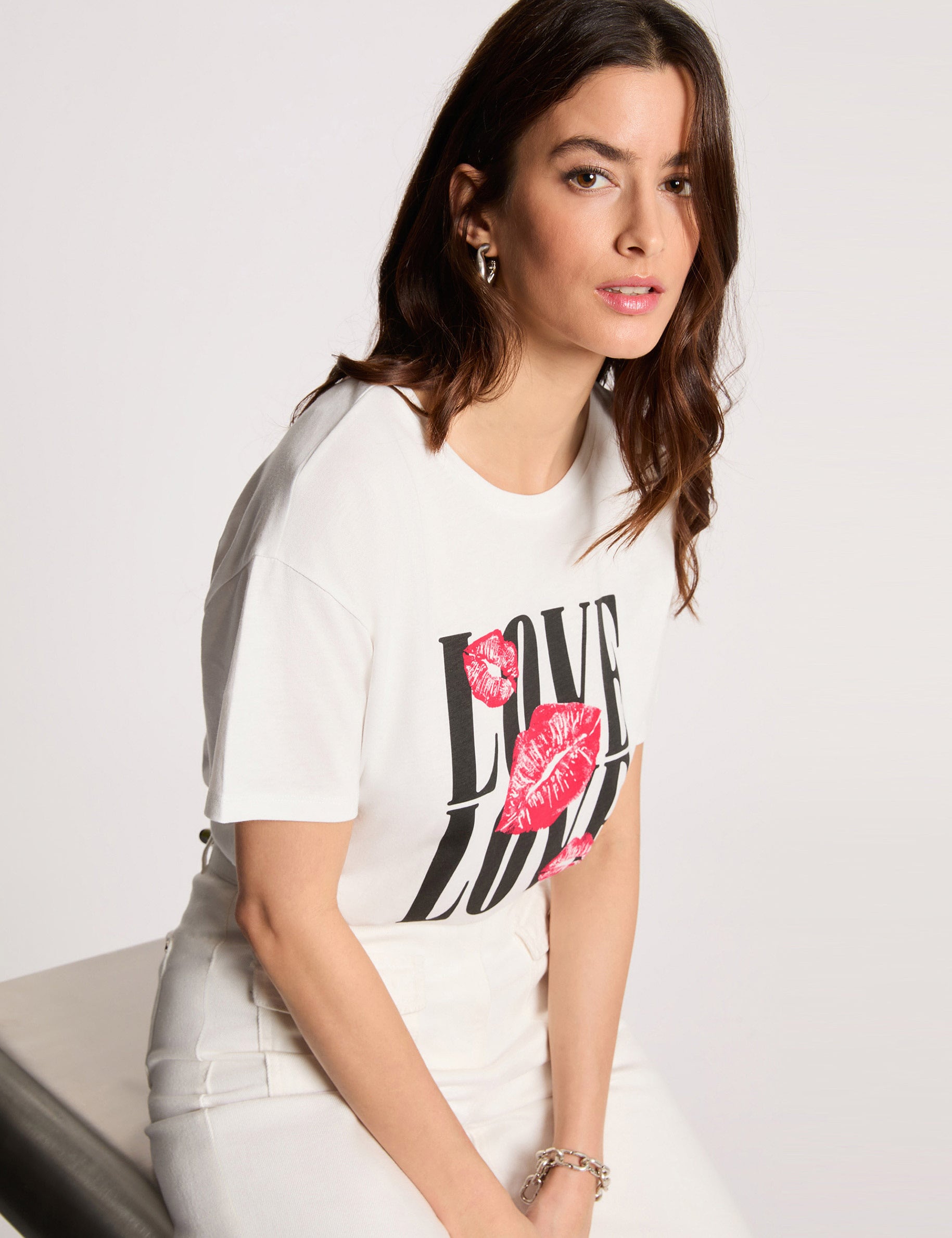 Camiseta recta cuello redondo blanco mujer