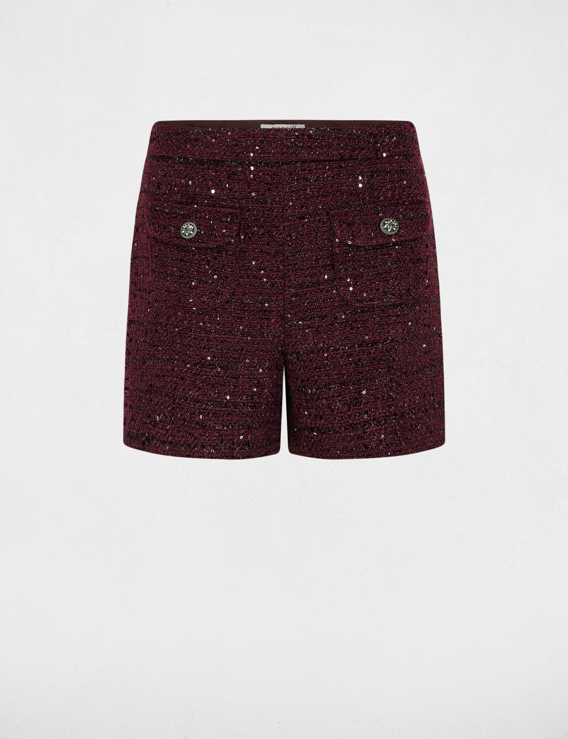 Pantal&oacute;n corto de tweed de tiro alto ciruela mujer