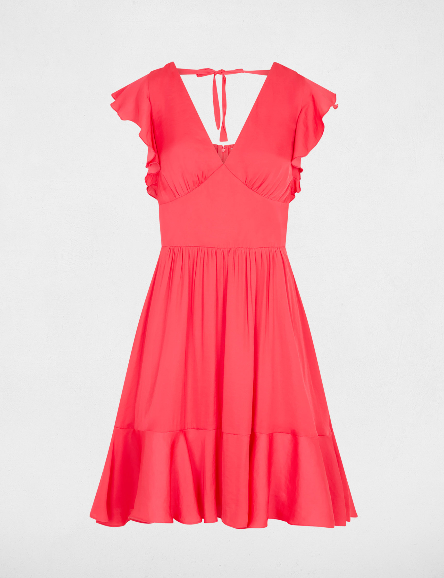 Vestido de sat&eacute;n con espalda abierta rojo coral mujer