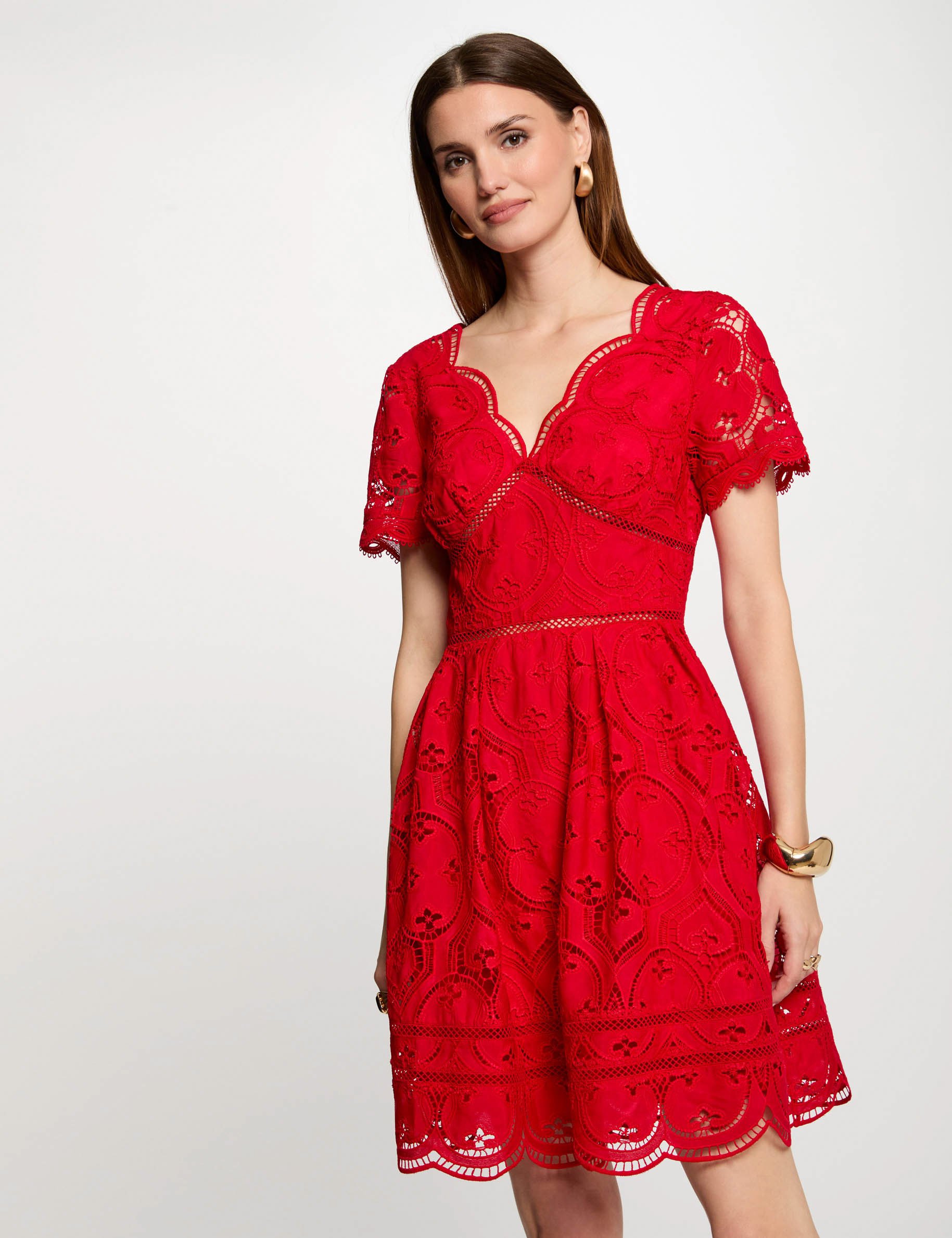 Vestido patinadora bordado rojo mujer