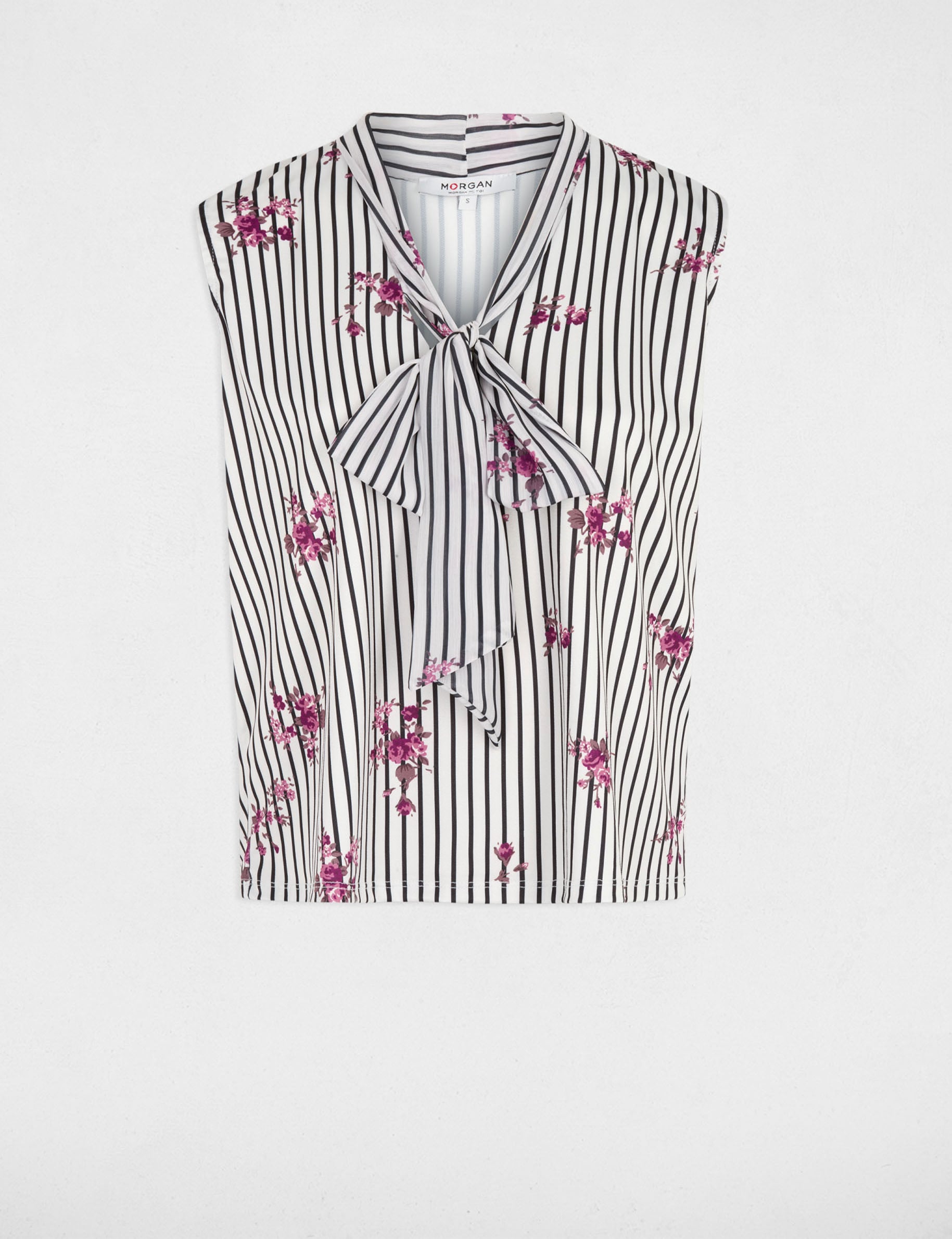 Camiseta con cuello lazada multicolor mujer