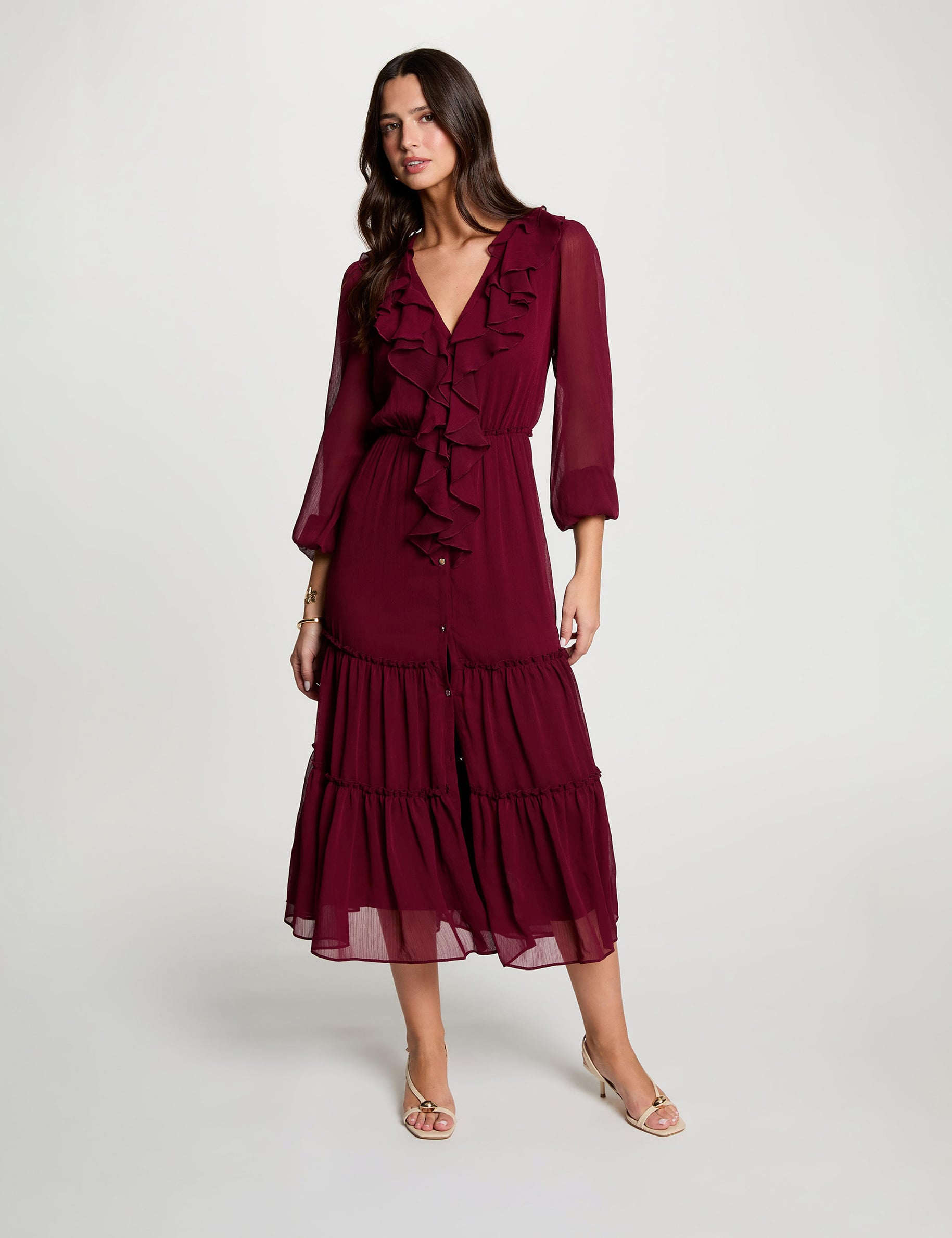 Vestido largo fluido burdeos mujer