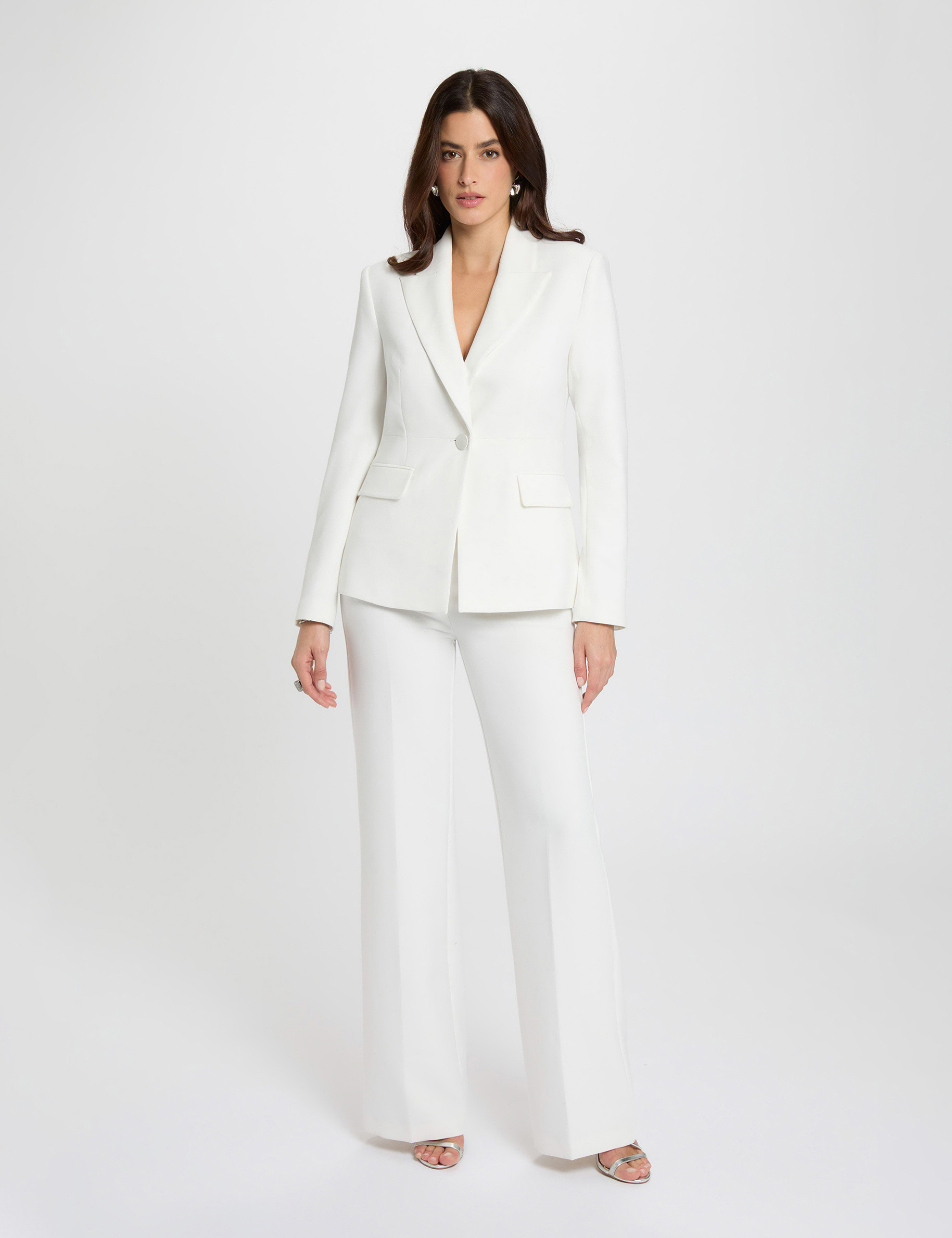 Chaqueta entallada de encaje blanco mujer