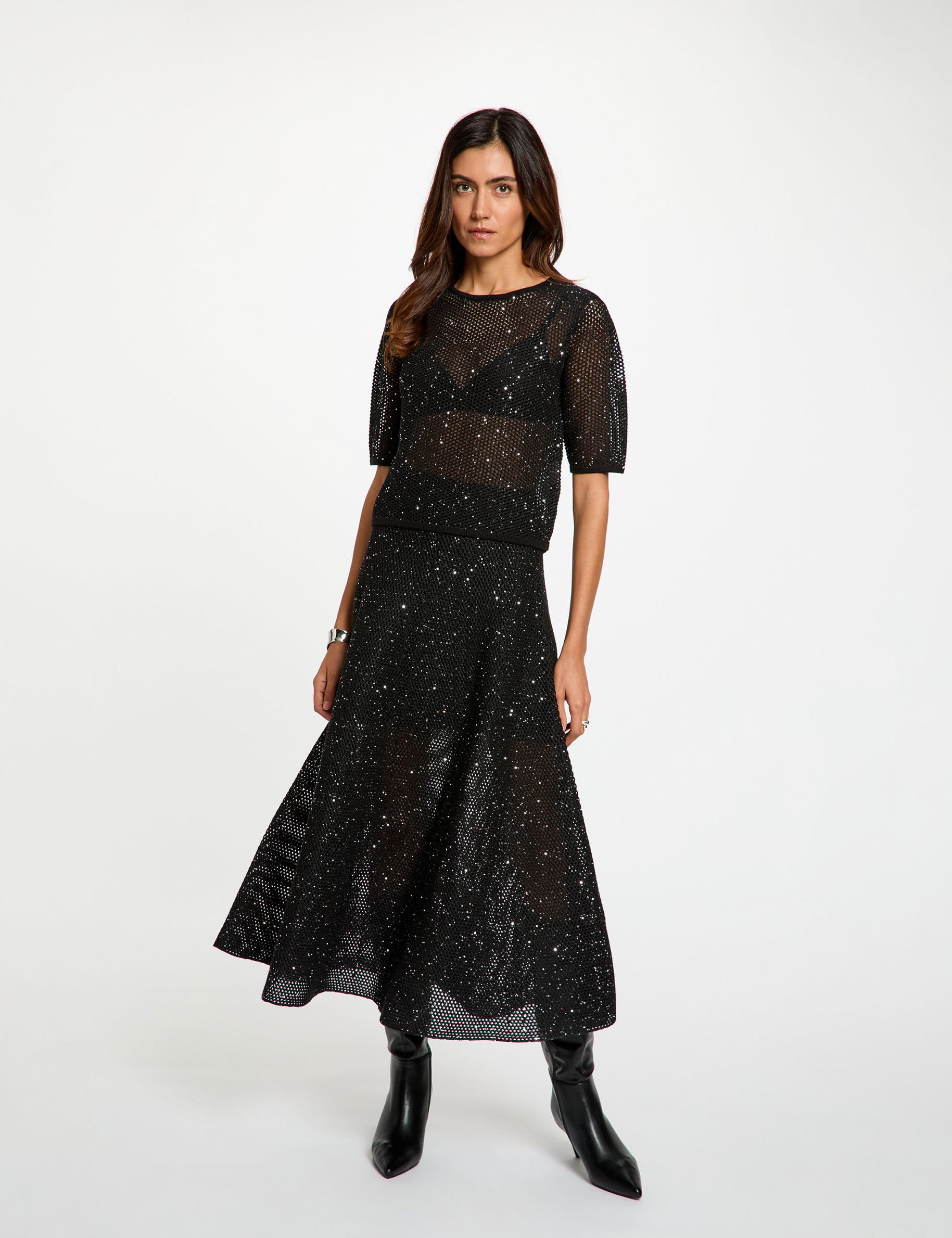Camiseta de malla negro mujer