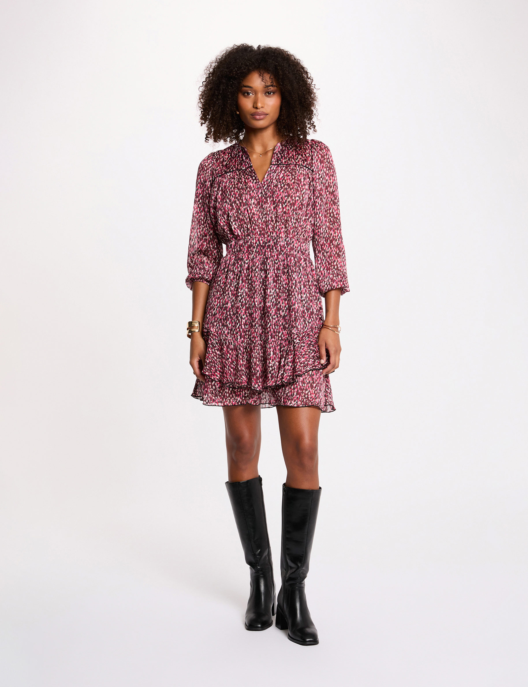 Vestido corto con cuello en V multicolor mujer